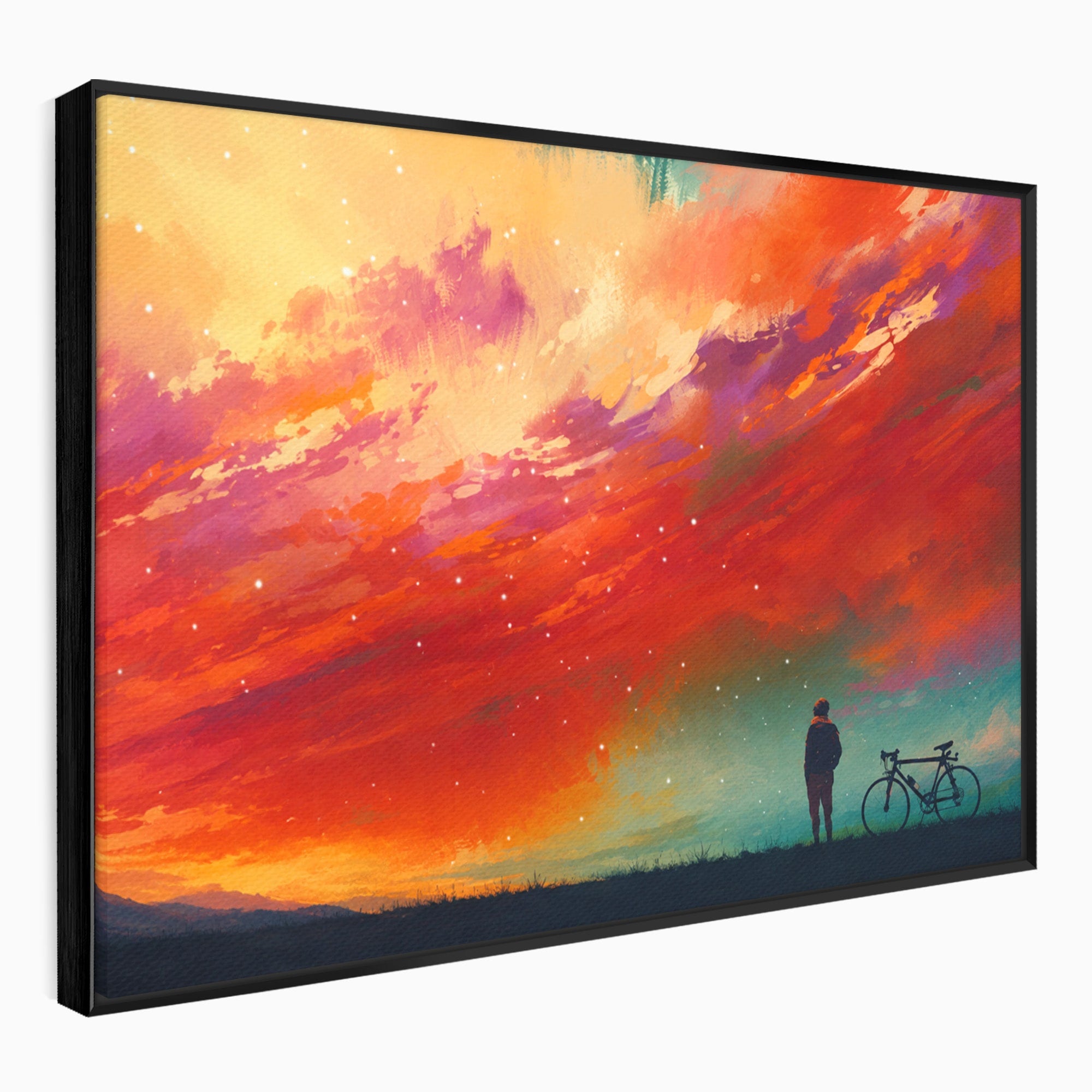 Tablou Canvas Premium LuxCanva® S1019, Visul Ciclistului, Ciclist, Apus, Peisaj, Cer, Dormitor, Culori Vibrante