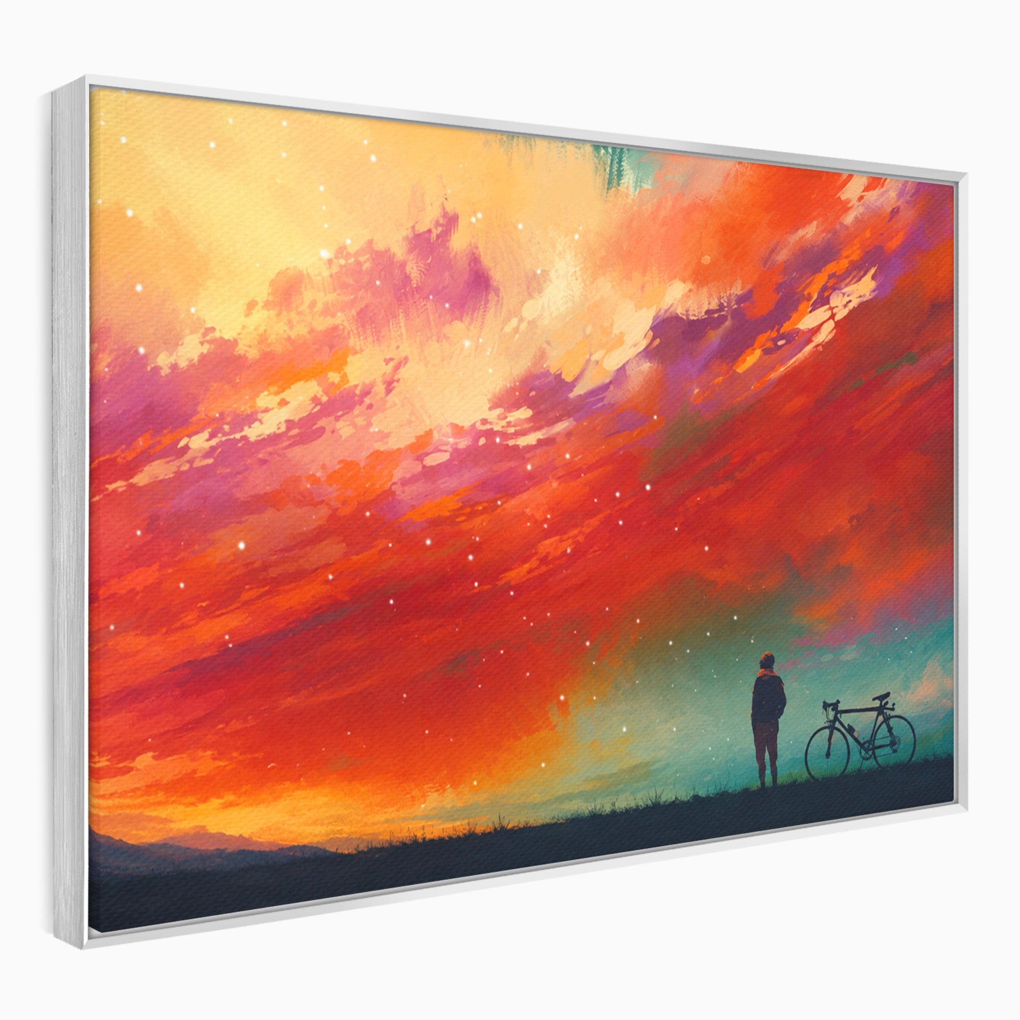 Tablou Canvas Premium LuxCanva® S1019, Visul Ciclistului, Ciclist, Apus, Peisaj, Cer, Dormitor, Culori Vibrante