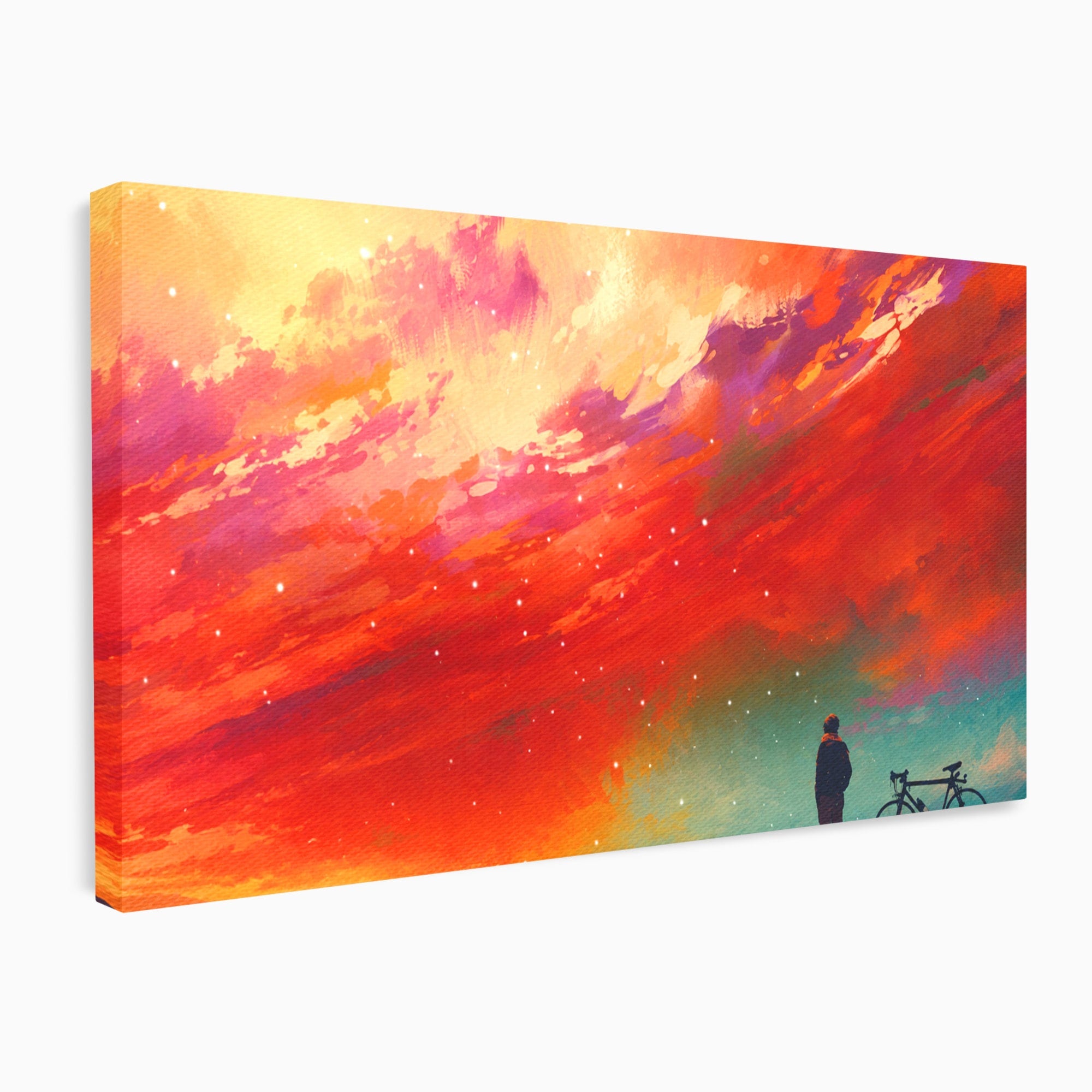 Tablou Canvas Premium LuxCanva® S1019, Visul Ciclistului, Ciclist, Apus, Peisaj, Cer, Dormitor, Culori Vibrante
