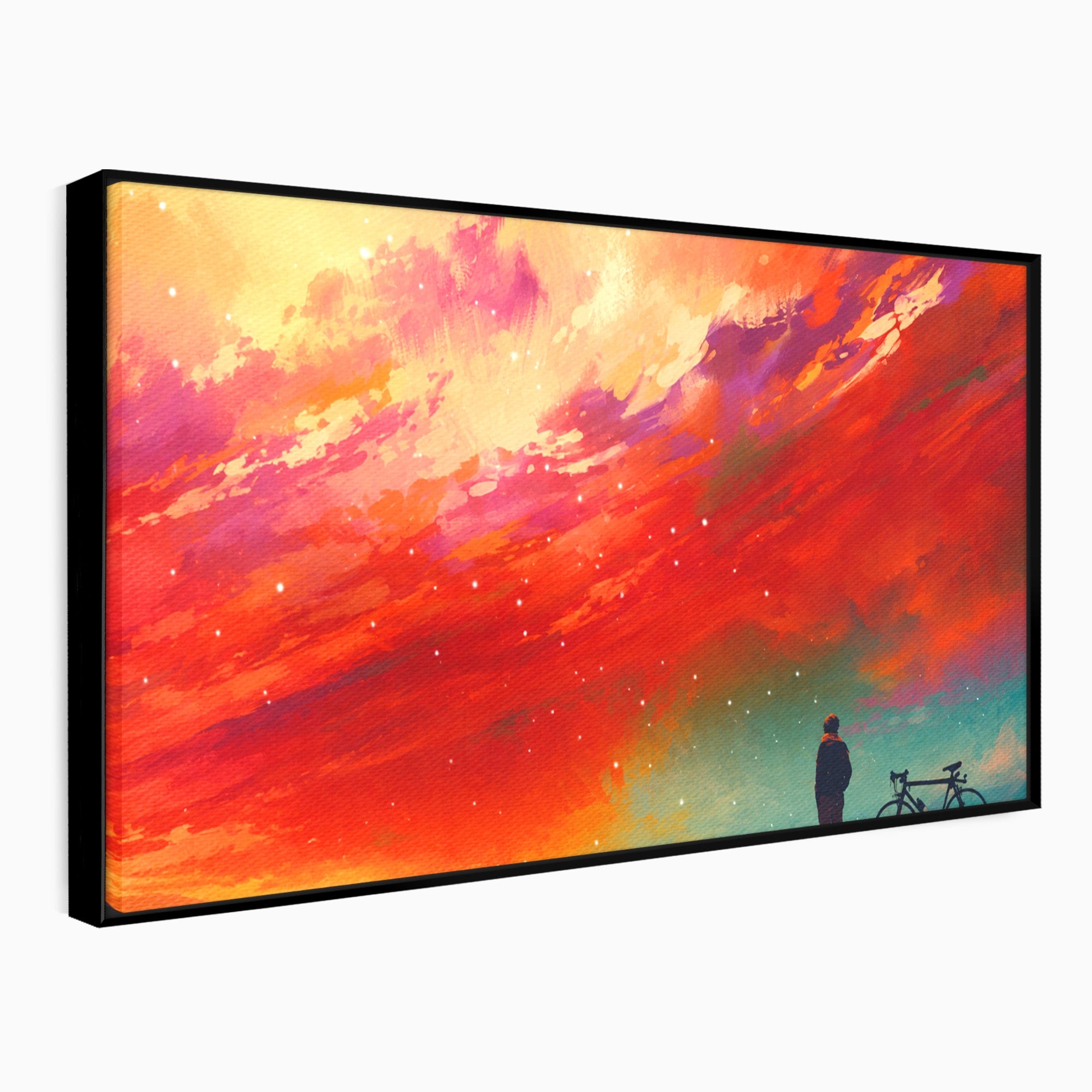 Tablou Canvas Premium LuxCanva® S1019, Visul Ciclistului, Ciclist, Apus, Peisaj, Cer, Dormitor, Culori Vibrante