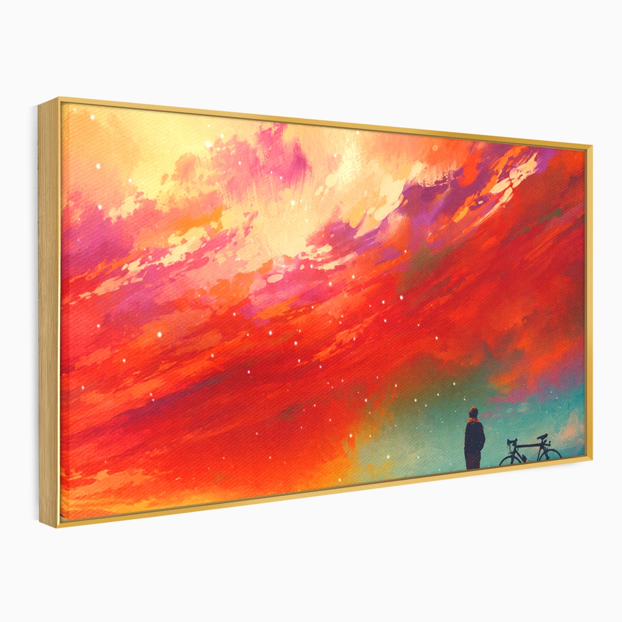 Tablou Canvas Premium LuxCanva® S1019, Visul Ciclistului, Ciclist, Apus, Peisaj, Cer, Dormitor, Culori Vibrante