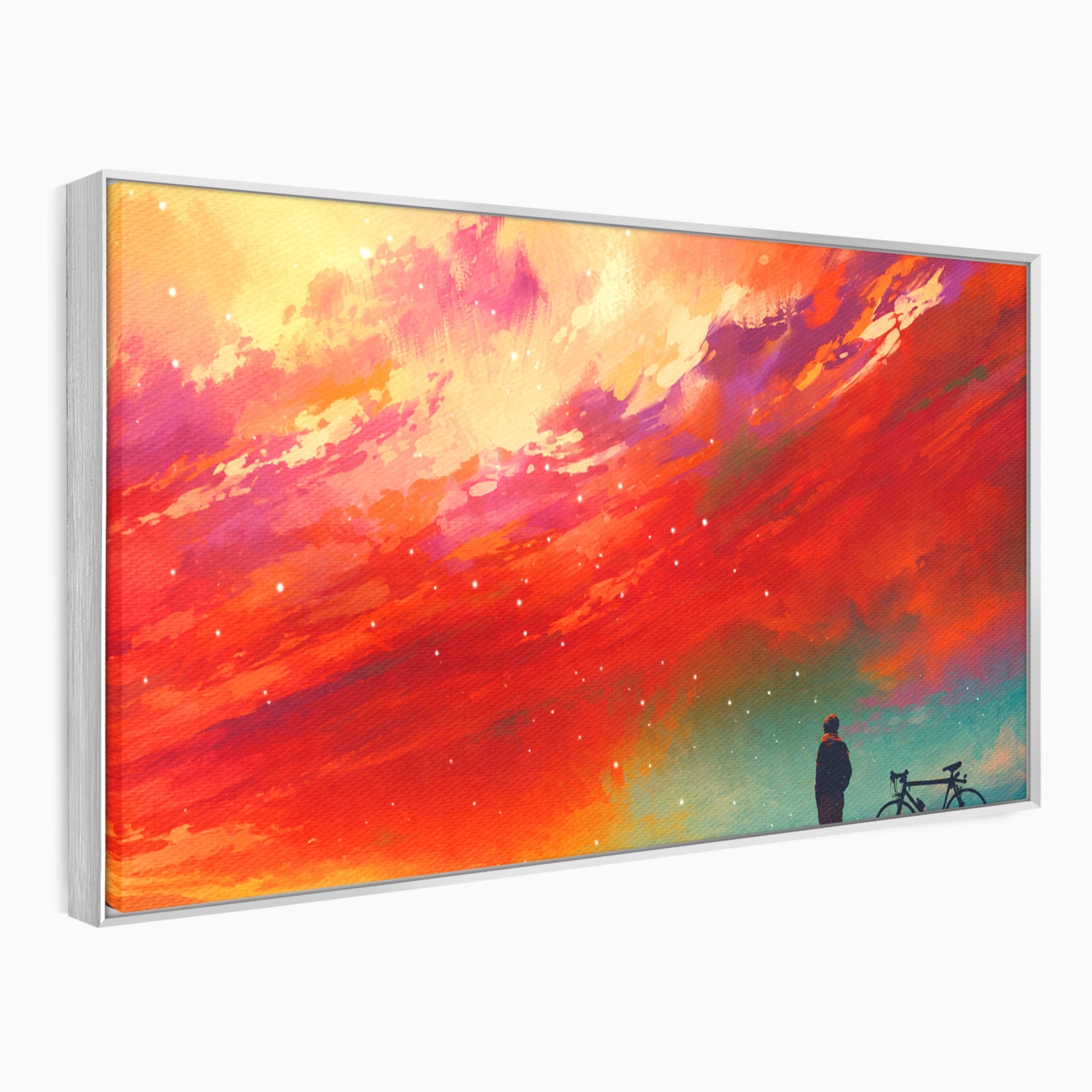 Tablou Canvas Premium LuxCanva® S1019, Visul Ciclistului, Ciclist, Apus, Peisaj, Cer, Dormitor, Culori Vibrante