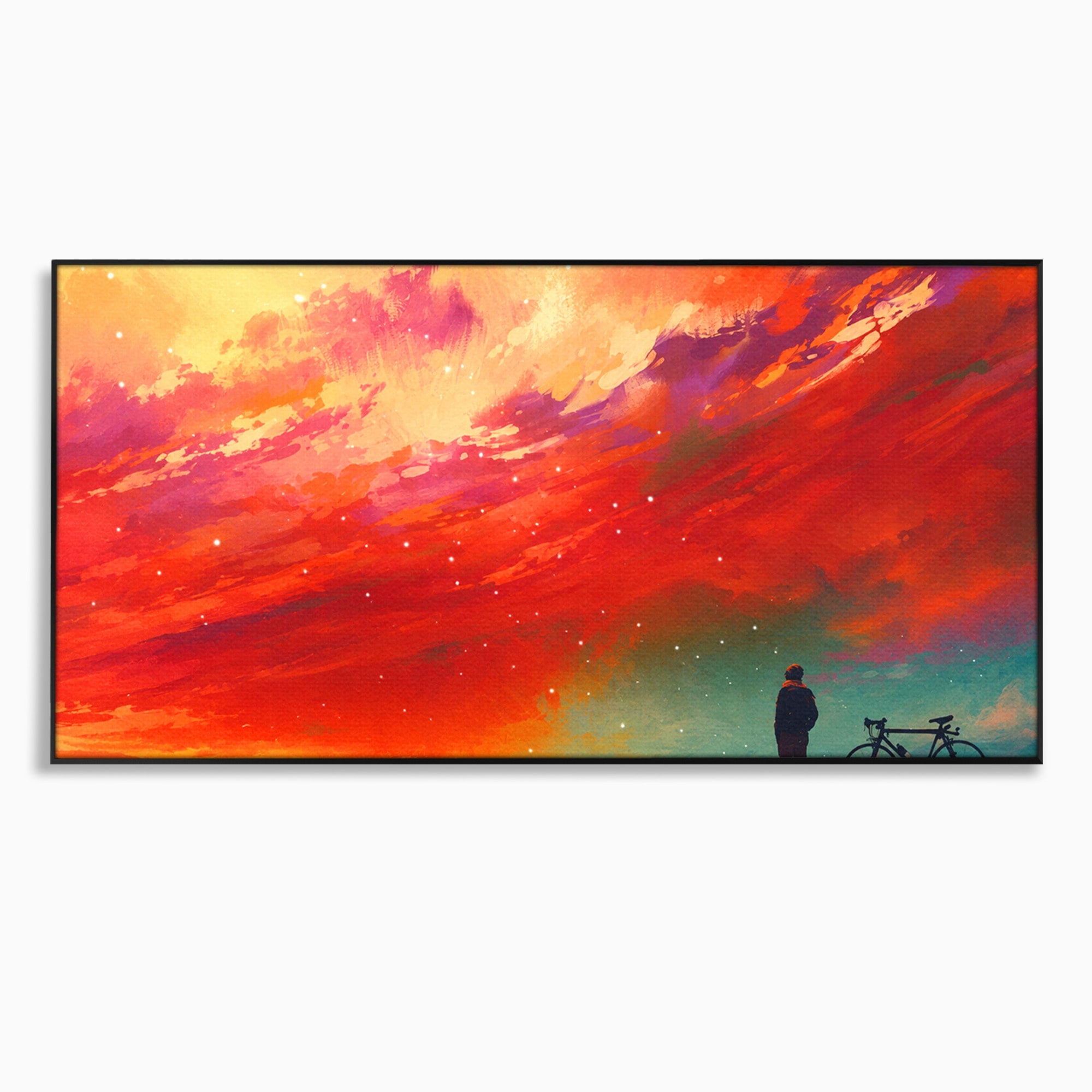 Tablou Canvas Premium LuxCanva® S1019, Visul Ciclistului, Ciclist, Apus, Peisaj, Cer, Dormitor, Culori Vibrante