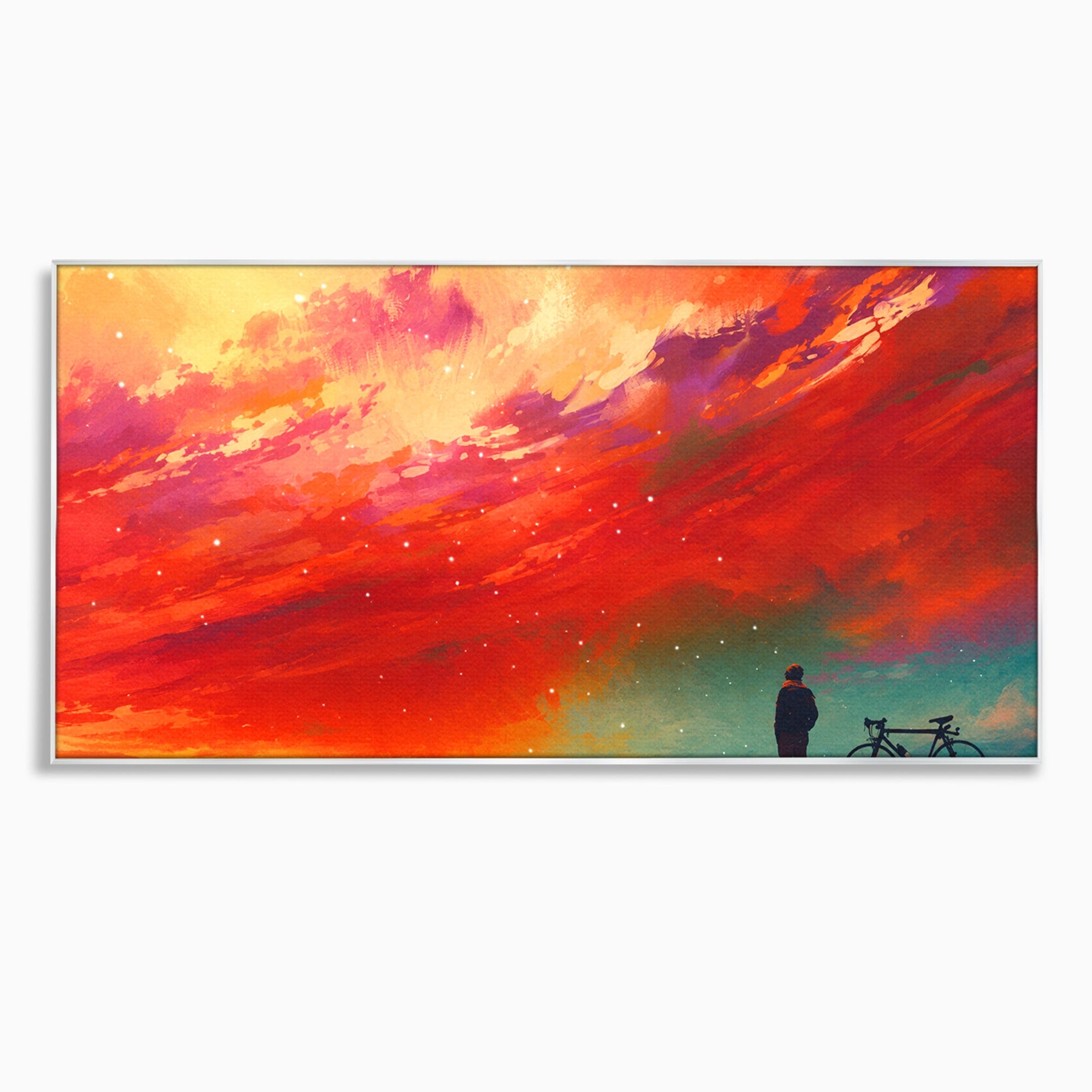 Tablou Canvas Premium LuxCanva® S1019, Visul Ciclistului, Ciclist, Apus, Peisaj, Cer, Dormitor, Culori Vibrante