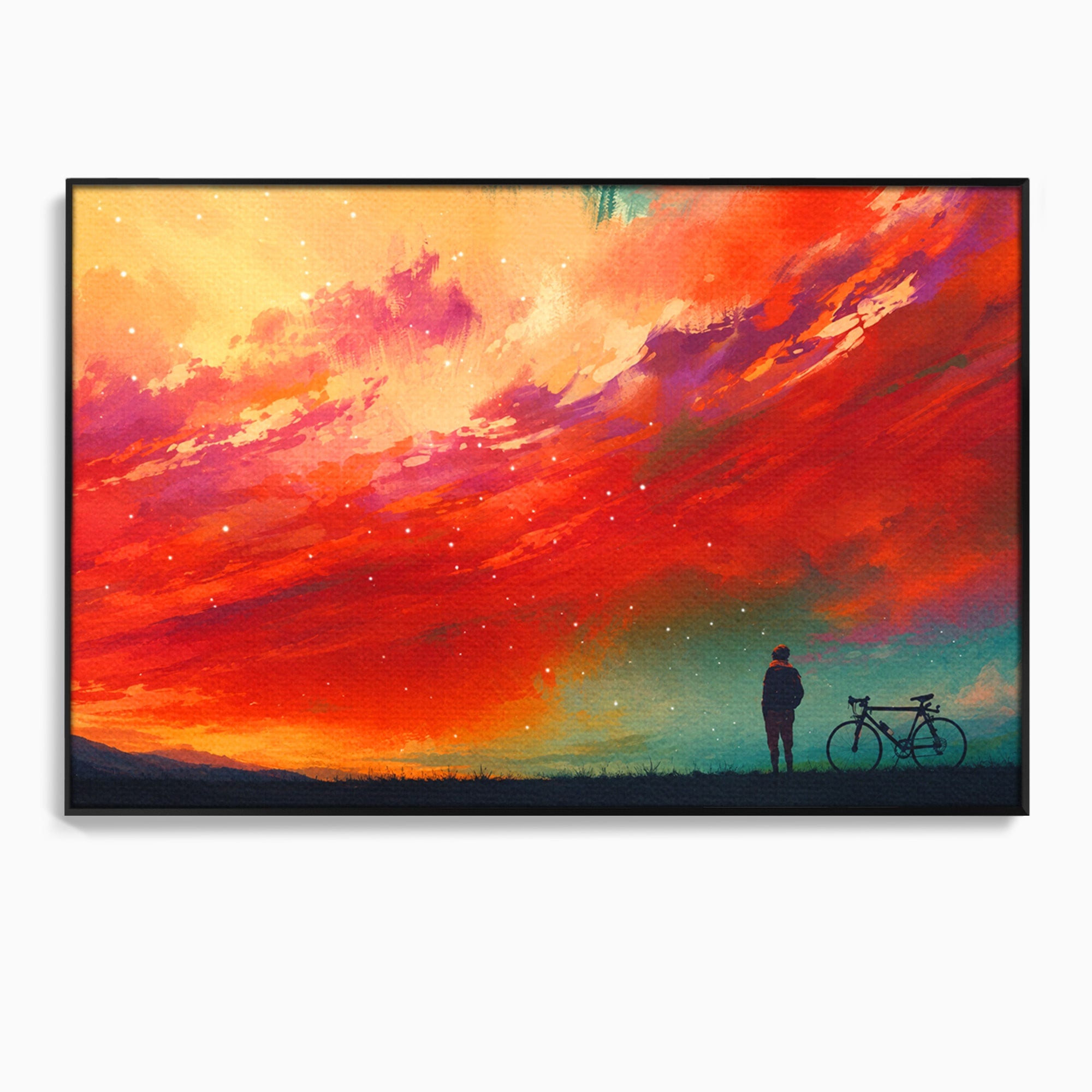 Tablou Canvas Premium LuxCanva® S1019, Visul Ciclistului, Ciclist, Apus, Peisaj, Cer, Dormitor, Culori Vibrante