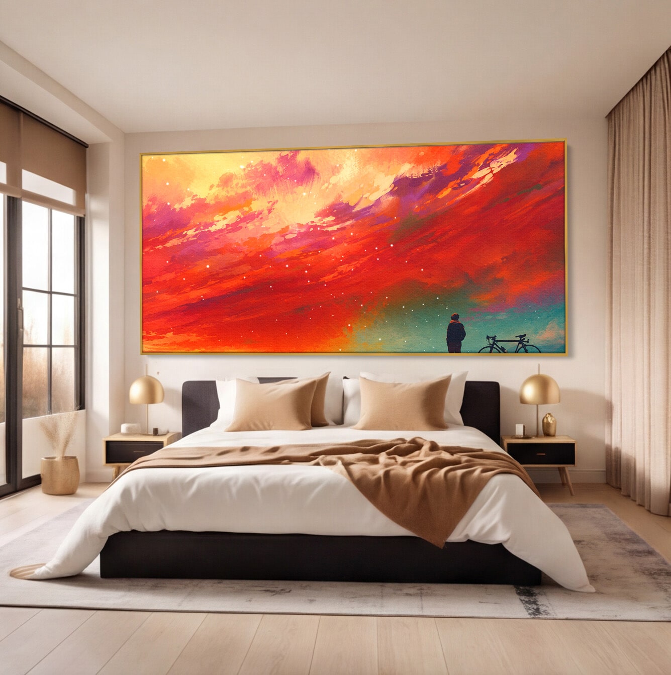 Tablou Canvas Premium LuxCanva® S1019, Visul Ciclistului, Ciclist, Apus, Peisaj, Cer, Dormitor, Culori Vibrante