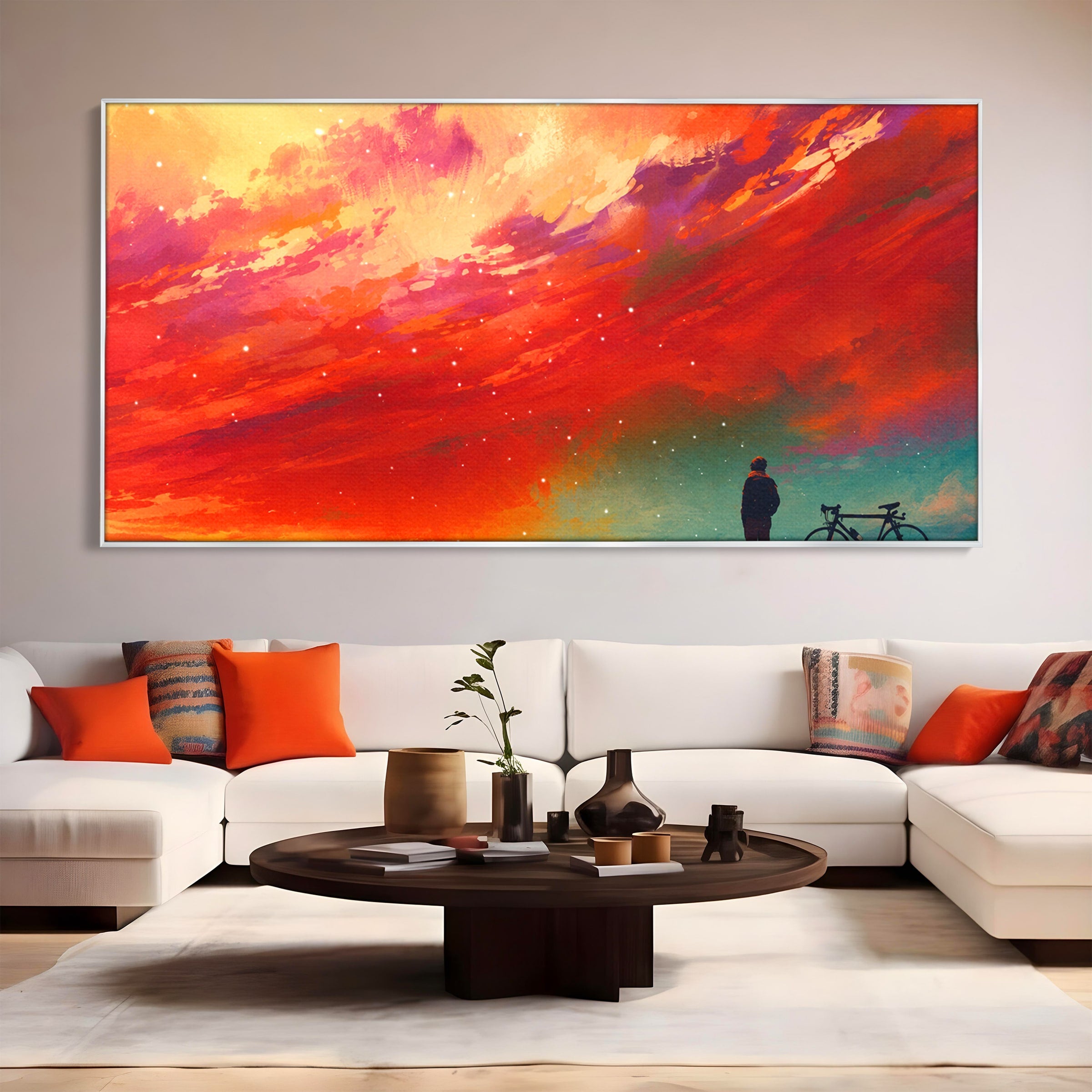 Tablou Canvas Premium LuxCanva® S1019, Visul Ciclistului, Ciclist, Apus, Peisaj, Cer, Dormitor, Culori Vibrante