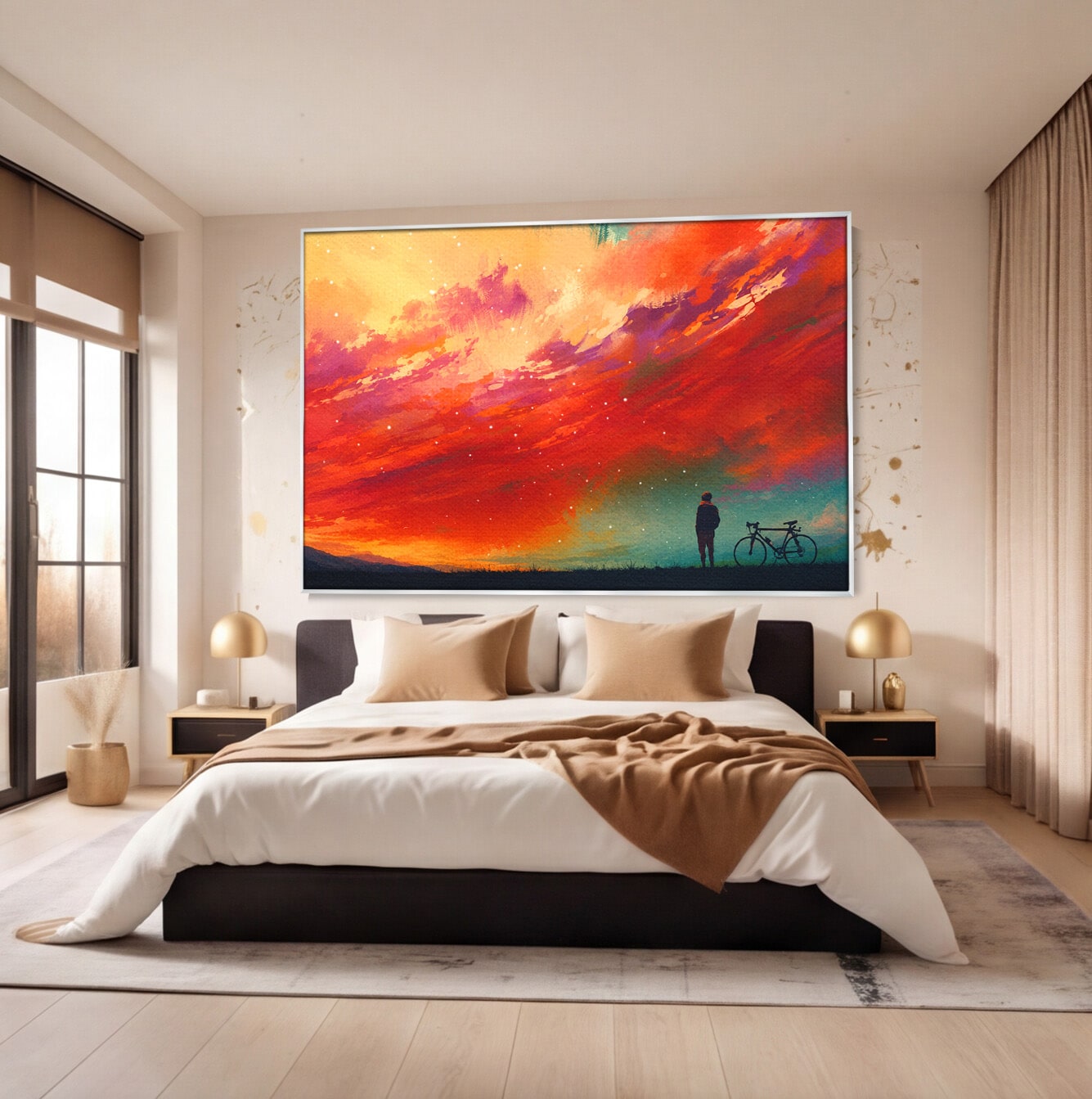 Tablou Canvas Premium LuxCanva® S1019, Visul Ciclistului, Ciclist, Apus, Peisaj, Cer, Dormitor, Culori Vibrante