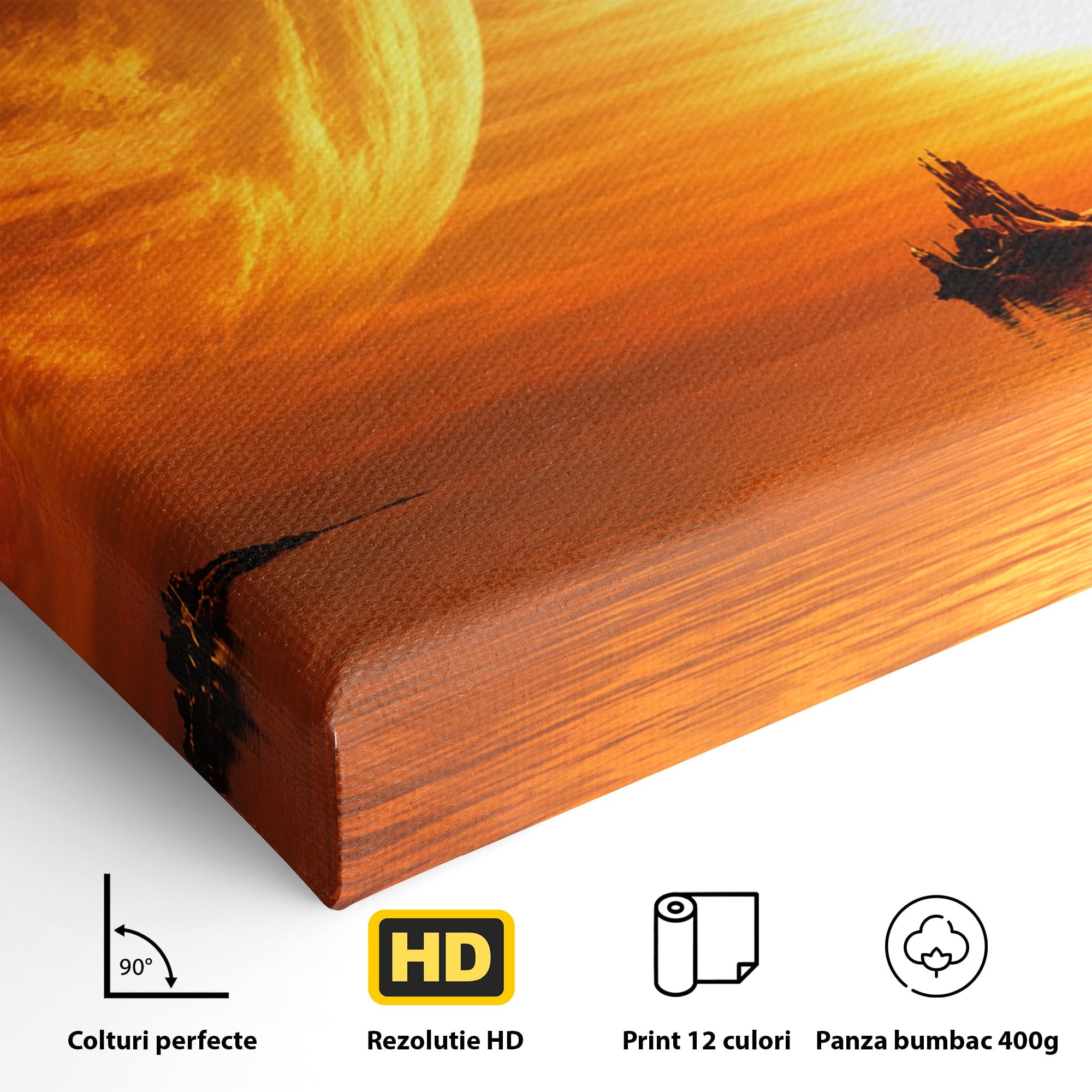 Tablou Canvas Premium LuxCanva® S1020, Planeta La Apus, Planeta, Apus, Peisaj, Fantezie, Living, Culori Vibrante