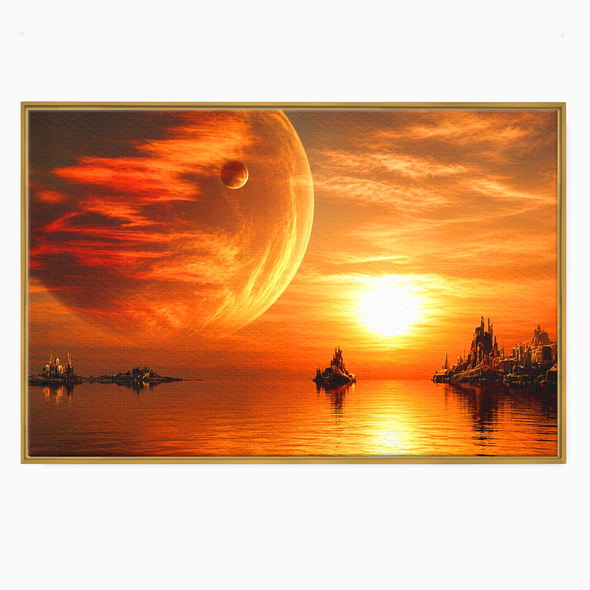 Tablou Canvas Premium LuxCanva® S1020, Planeta La Apus, Planeta, Apus, Peisaj, Fantezie, Living, Culori Vibrante