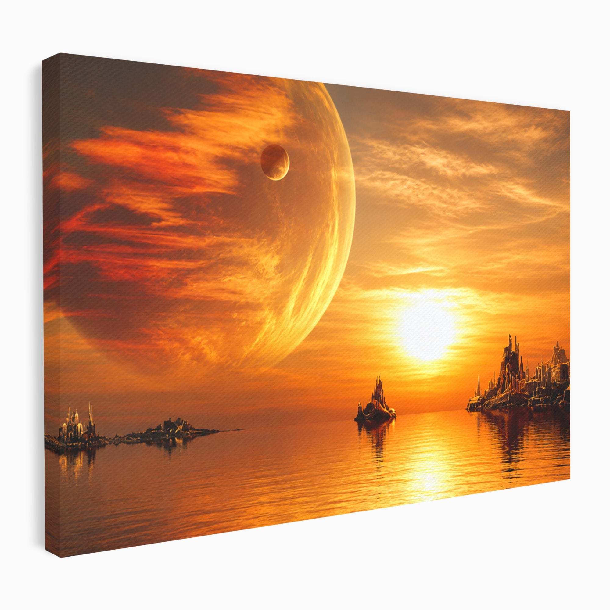 Tablou Canvas Premium LuxCanva® S1020, Planeta La Apus, Planeta, Apus, Peisaj, Fantezie, Living, Culori Vibrante
