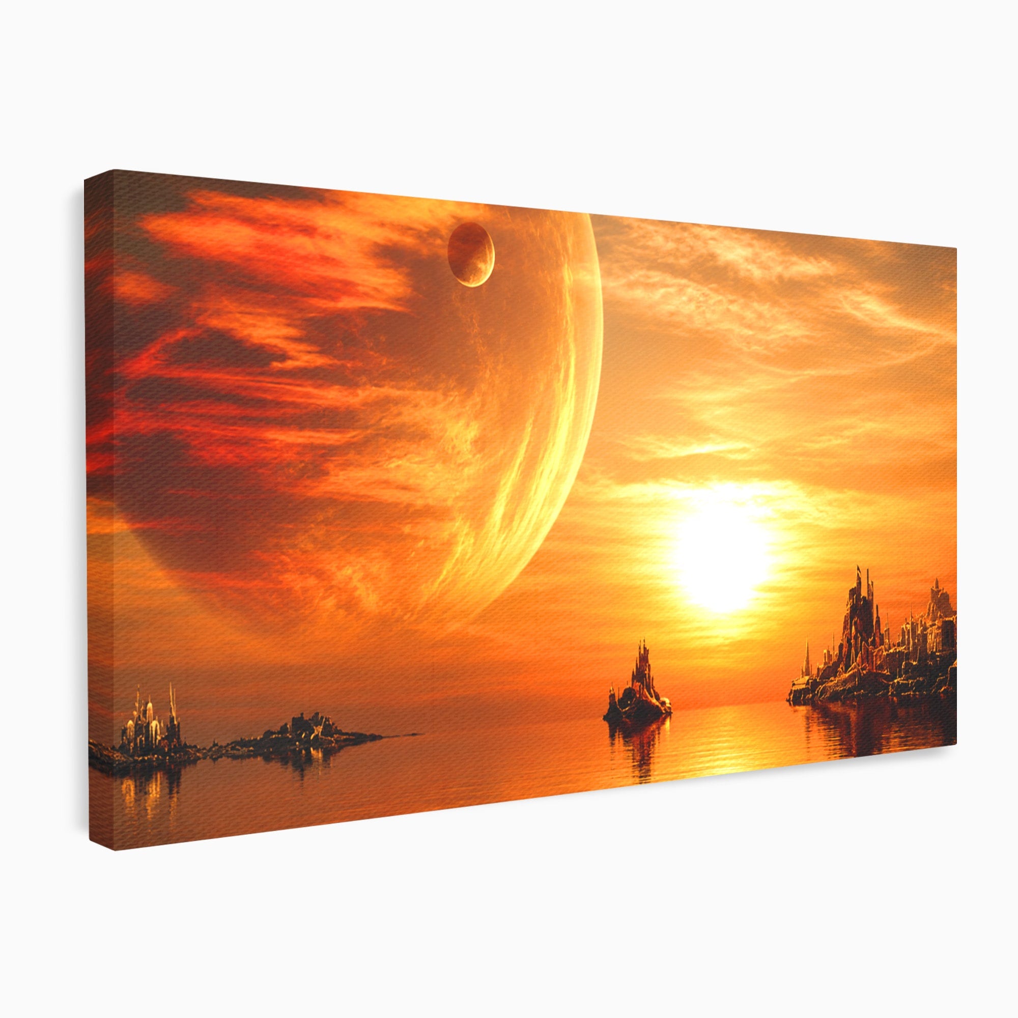Tablou Canvas Premium LuxCanva® S1020, Planeta La Apus, Planeta, Apus, Peisaj, Fantezie, Living, Culori Vibrante