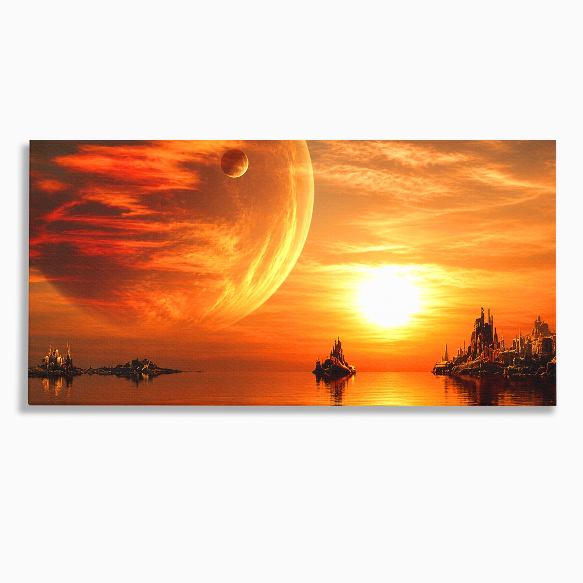 Tablou Canvas Premium LuxCanva® S1020, Planeta La Apus, Planeta, Apus, Peisaj, Fantezie, Living, Culori Vibrante