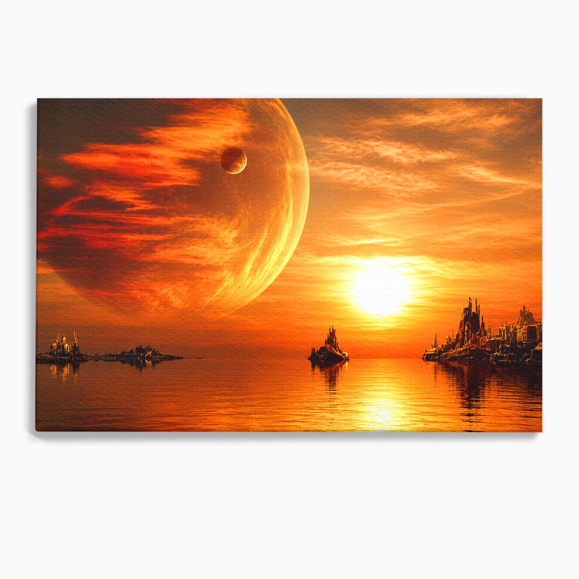 Tablou Canvas Premium LuxCanva® S1020, Planeta La Apus, Planeta, Apus, Peisaj, Fantezie, Living, Culori Vibrante