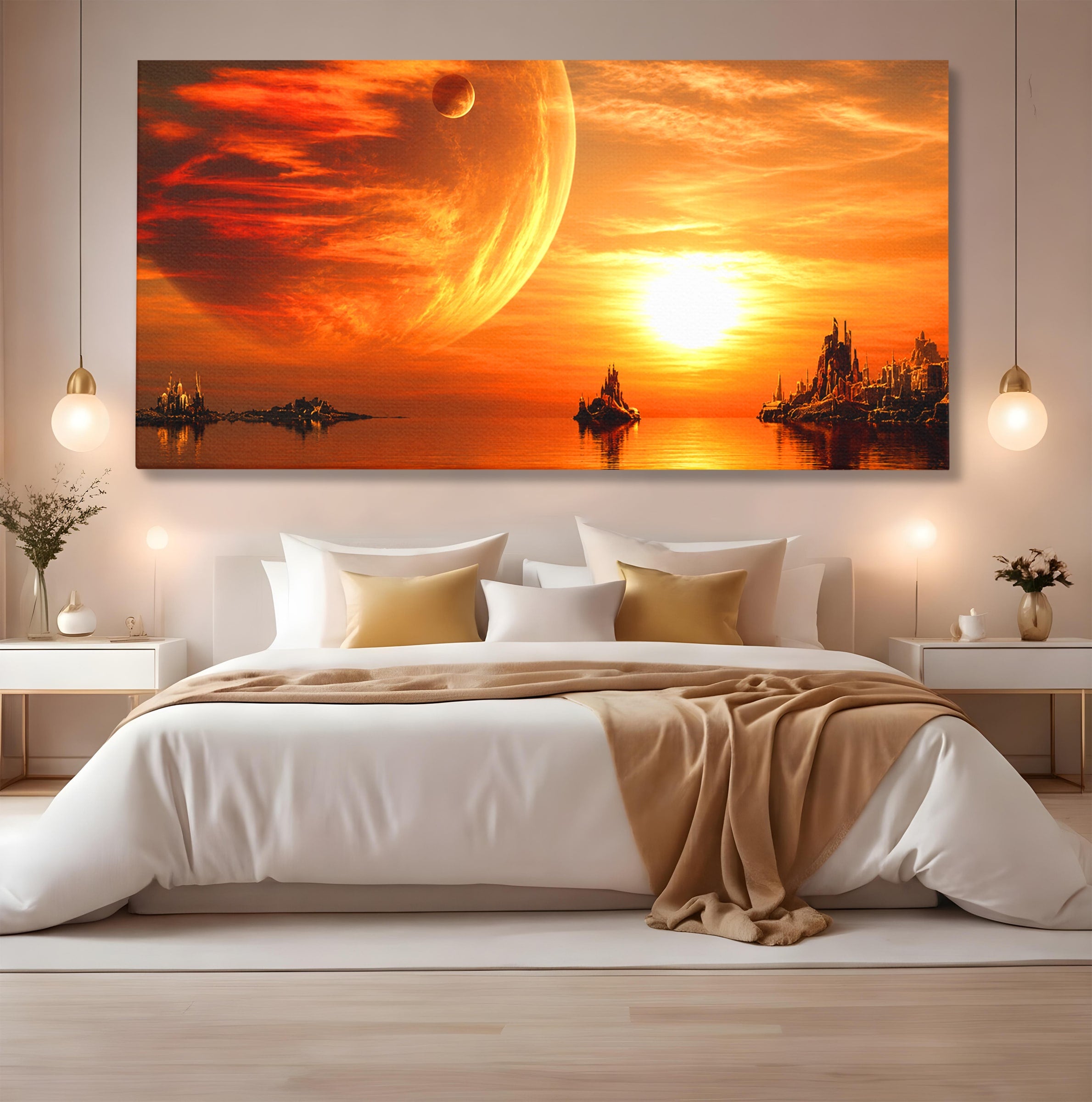 Tablou Canvas Premium LuxCanva® S1020, Planeta La Apus, Planeta, Apus, Peisaj, Fantezie, Living, Culori Vibrante