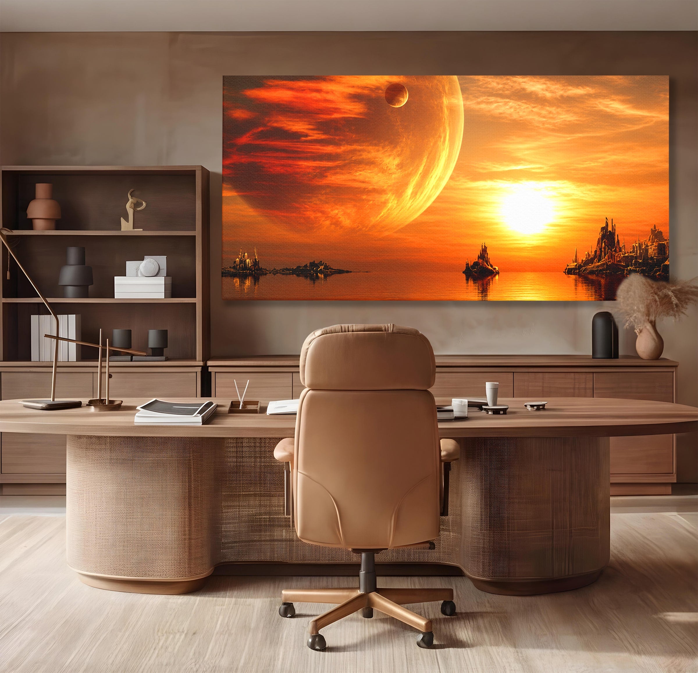 Tablou Canvas Premium LuxCanva® S1020, Planeta La Apus, Planeta, Apus, Peisaj, Fantezie, Living, Culori Vibrante