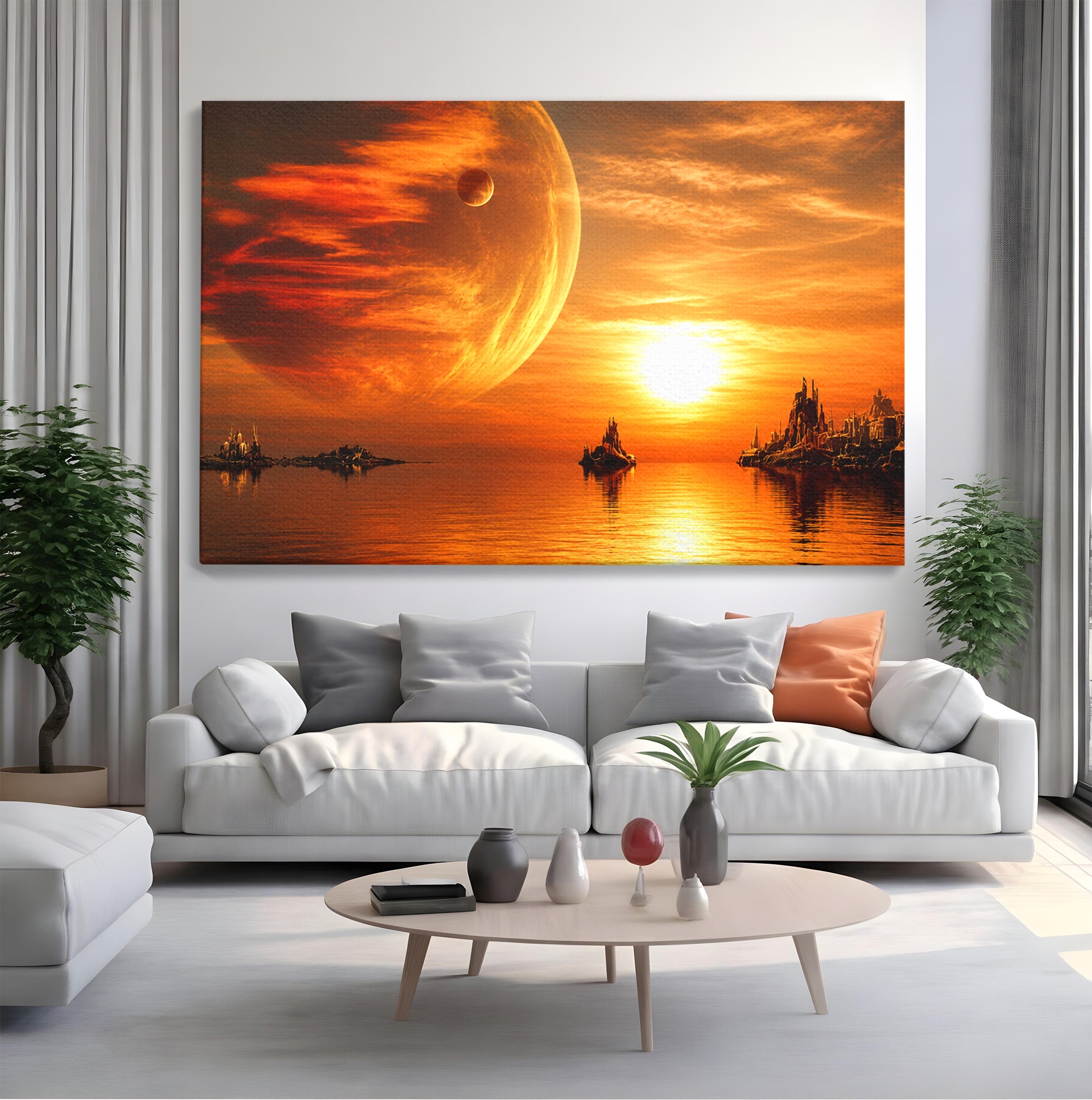 Tablou Canvas Premium LuxCanva® S1020, Planeta La Apus, Planeta, Apus, Peisaj, Fantezie, Living, Culori Vibrante