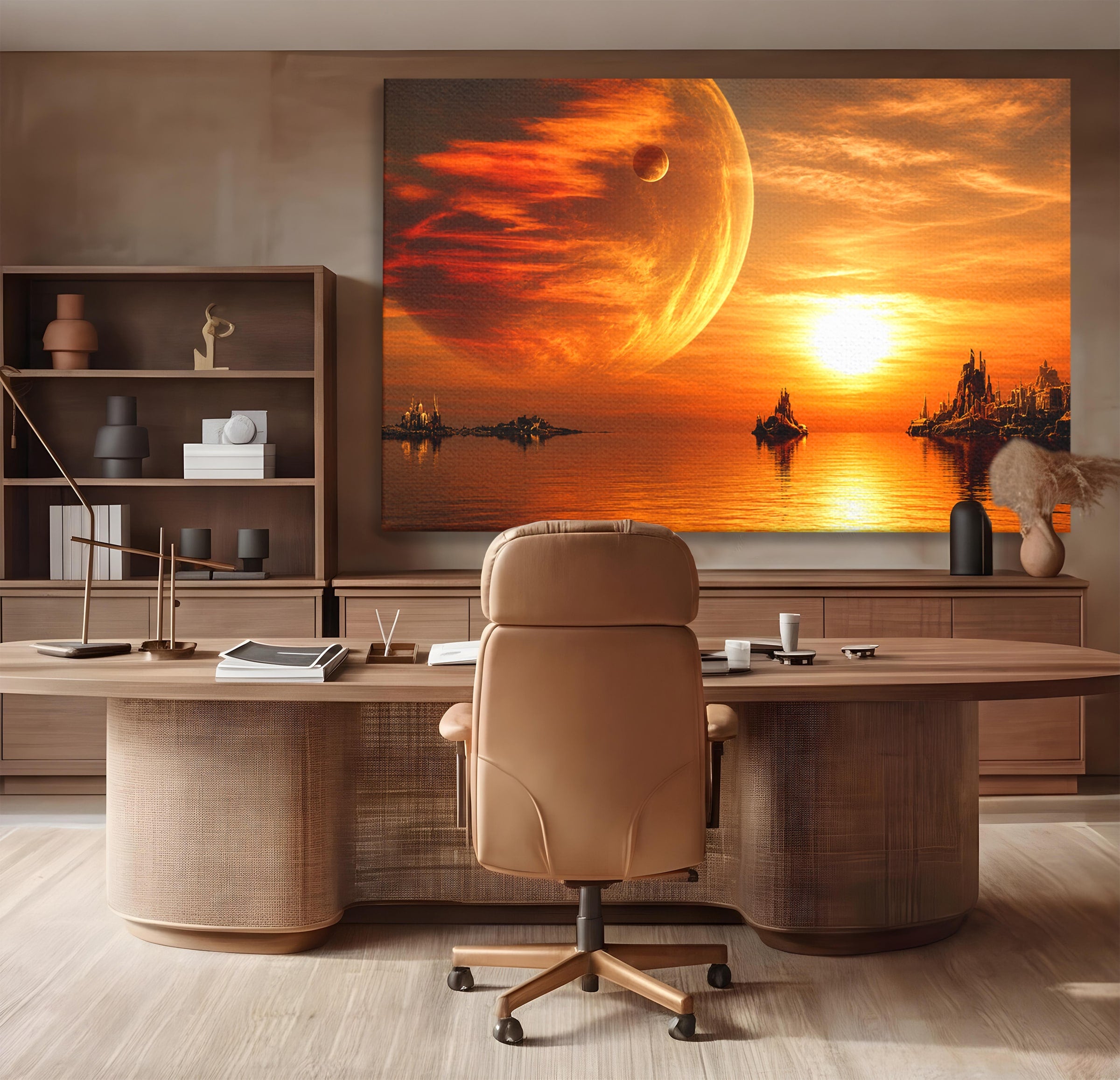 Tablou Canvas Premium LuxCanva® S1020, Planeta La Apus, Planeta, Apus, Peisaj, Fantezie, Living, Culori Vibrante