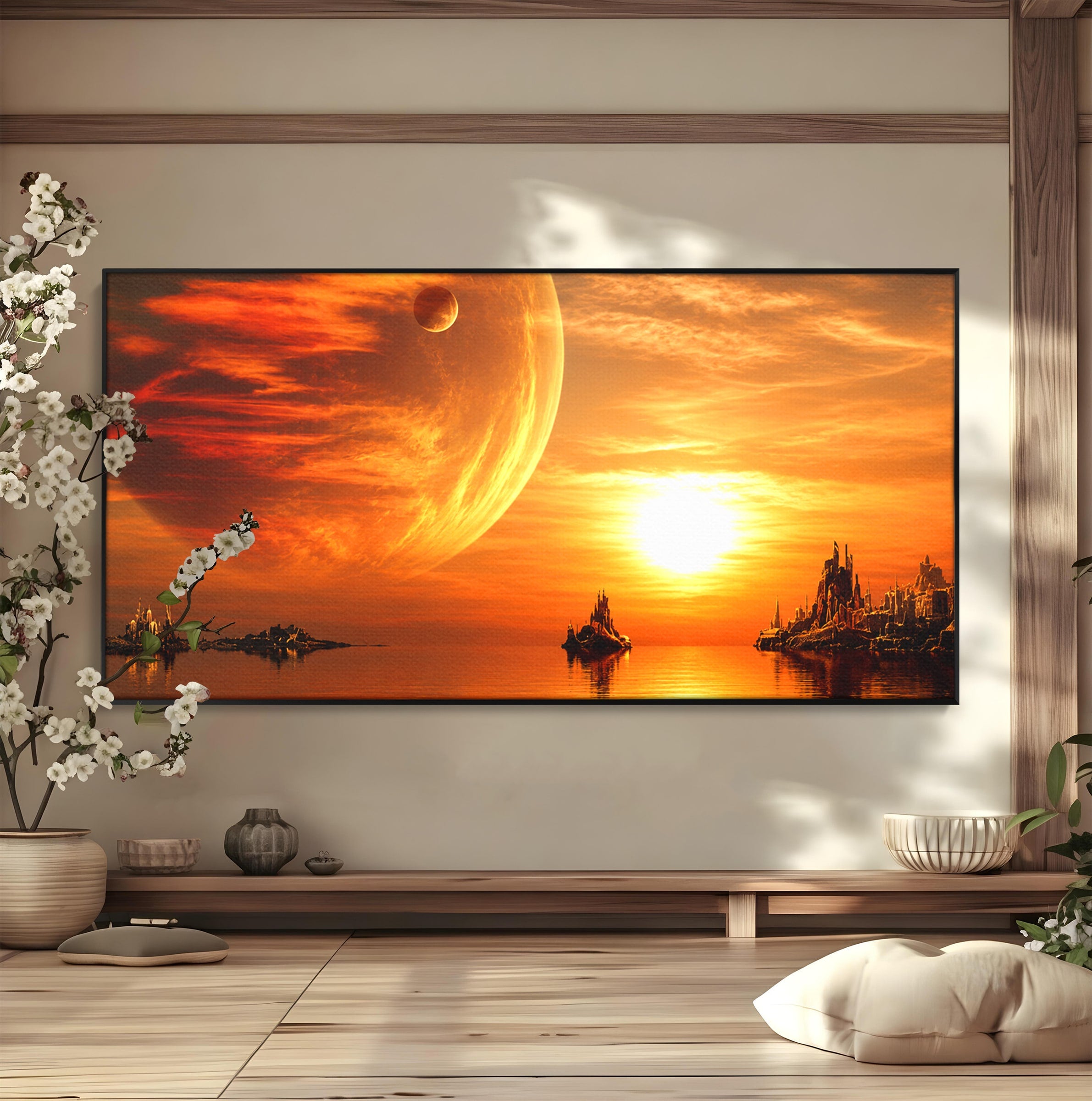 Tablou Canvas Premium LuxCanva® S1020, Planeta La Apus, Planeta, Apus, Peisaj, Fantezie, Living, Culori Vibrante