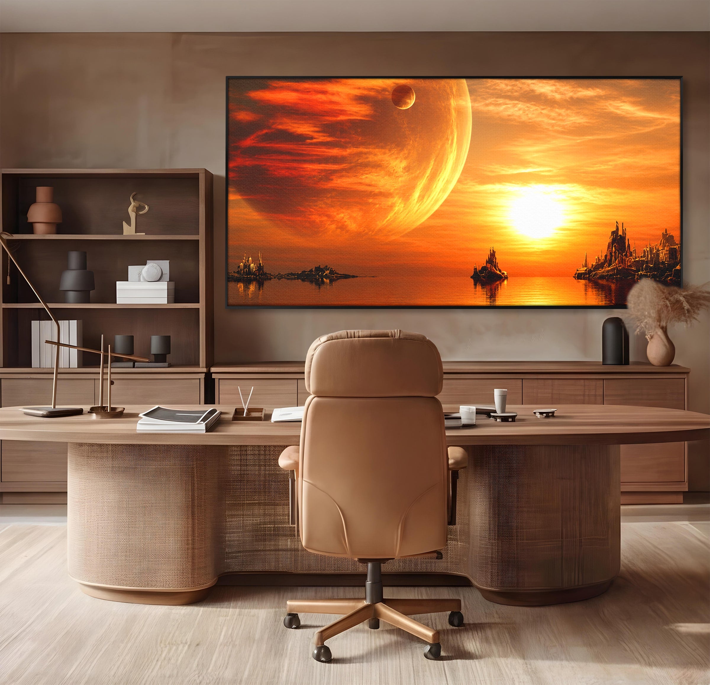 Tablou Canvas Premium LuxCanva® S1020, Planeta La Apus, Planeta, Apus, Peisaj, Fantezie, Living, Culori Vibrante