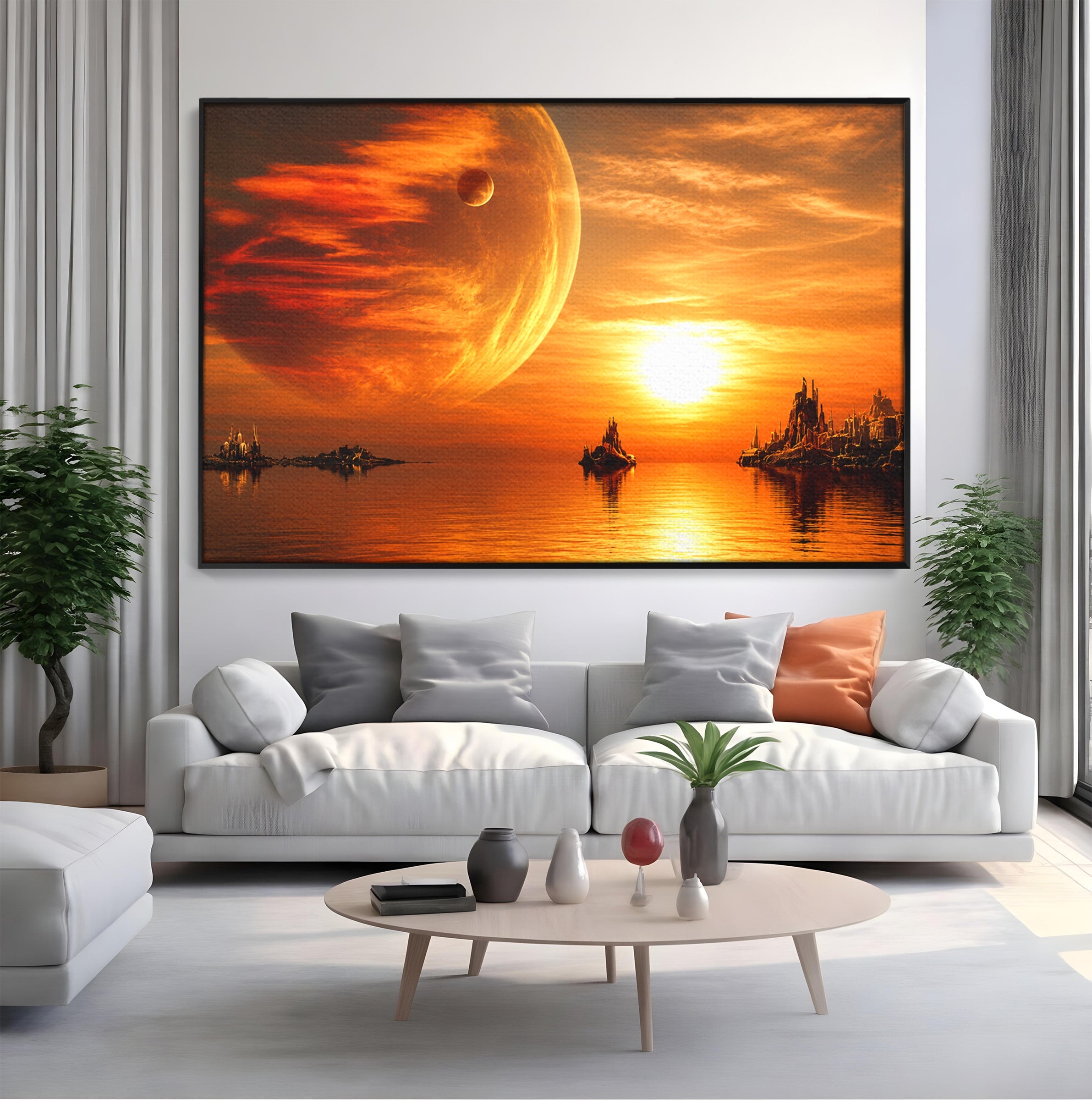 Tablou Canvas Premium LuxCanva® S1020, Planeta La Apus, Planeta, Apus, Peisaj, Fantezie, Living, Culori Vibrante