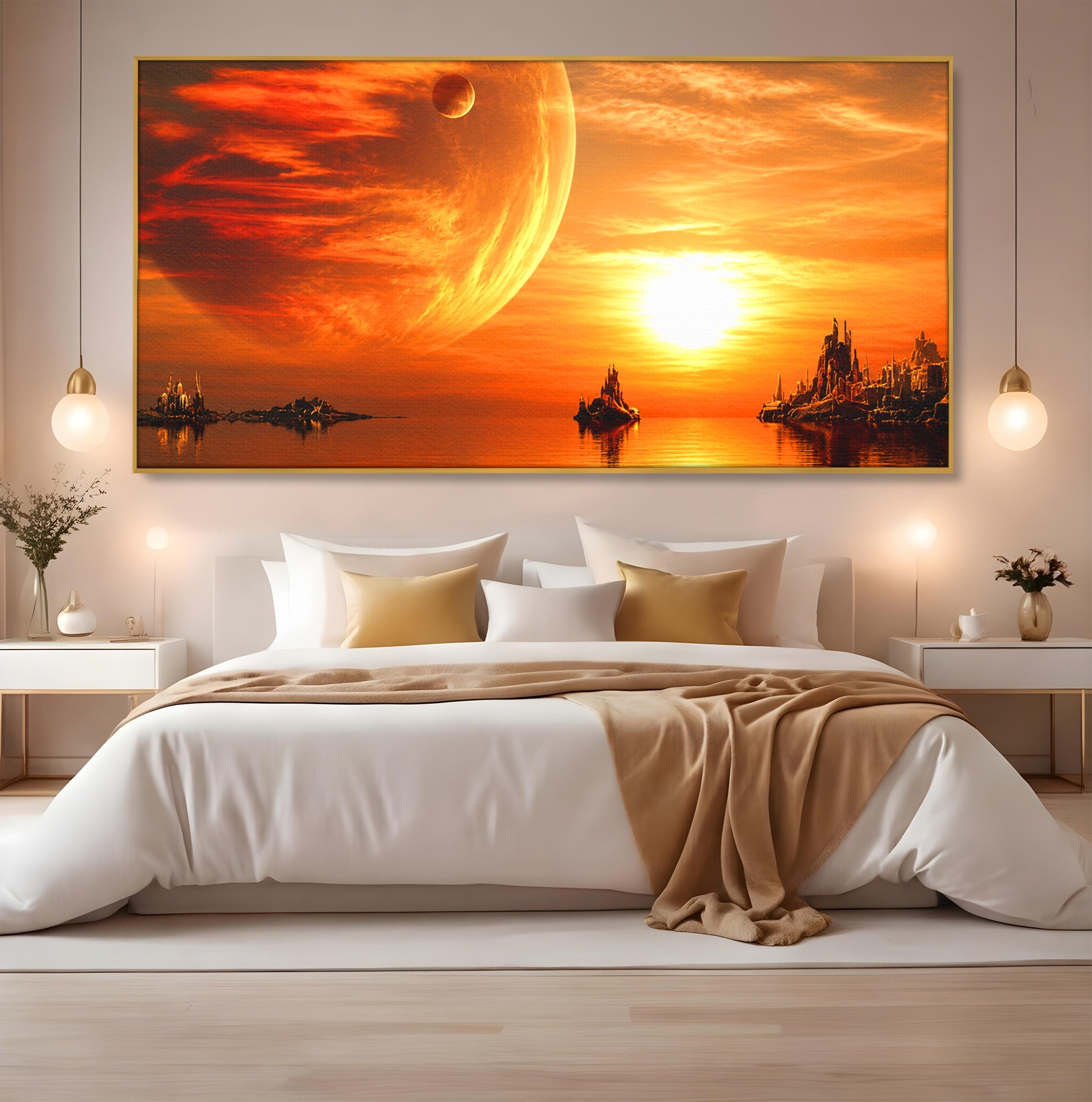 Tablou Canvas Premium LuxCanva® S1020, Planeta La Apus, Planeta, Apus, Peisaj, Fantezie, Living, Culori Vibrante
