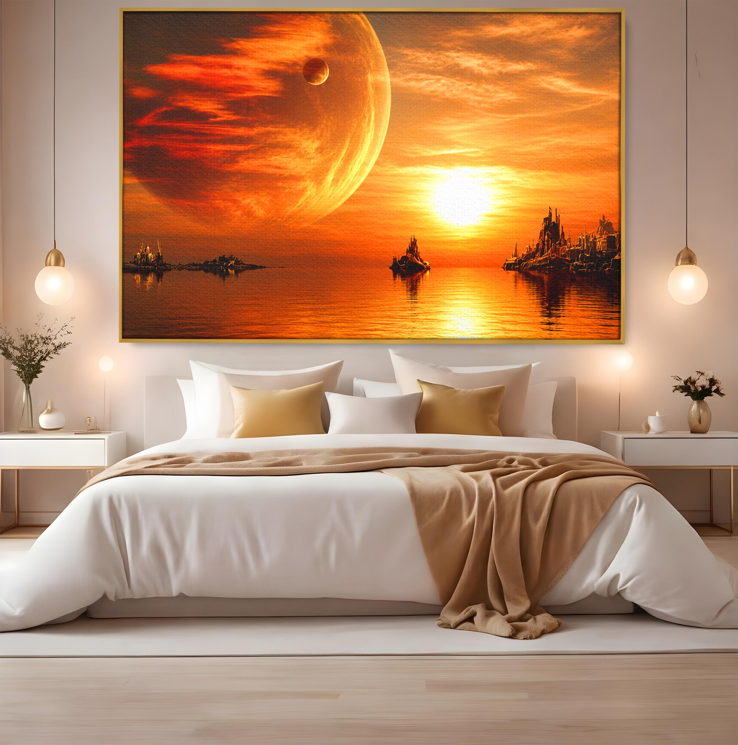 Tablou Canvas Premium LuxCanva® S1020, Planeta La Apus, Planeta, Apus, Peisaj, Fantezie, Living, Culori Vibrante