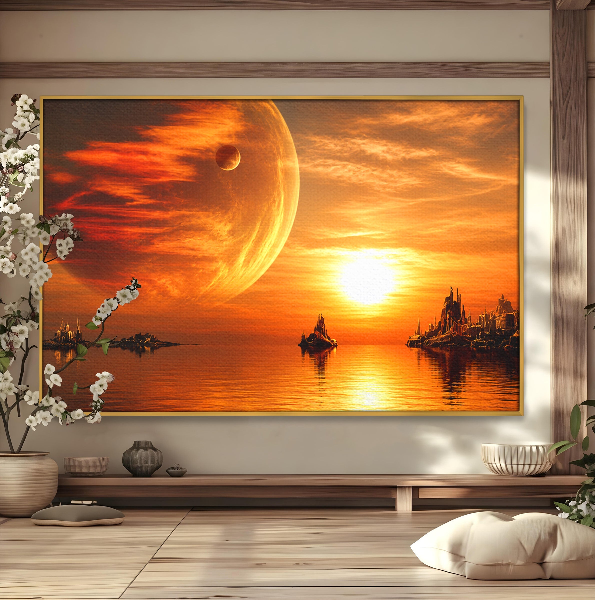 Tablou Canvas Premium LuxCanva® S1020, Planeta La Apus, Planeta, Apus, Peisaj, Fantezie, Living, Culori Vibrante