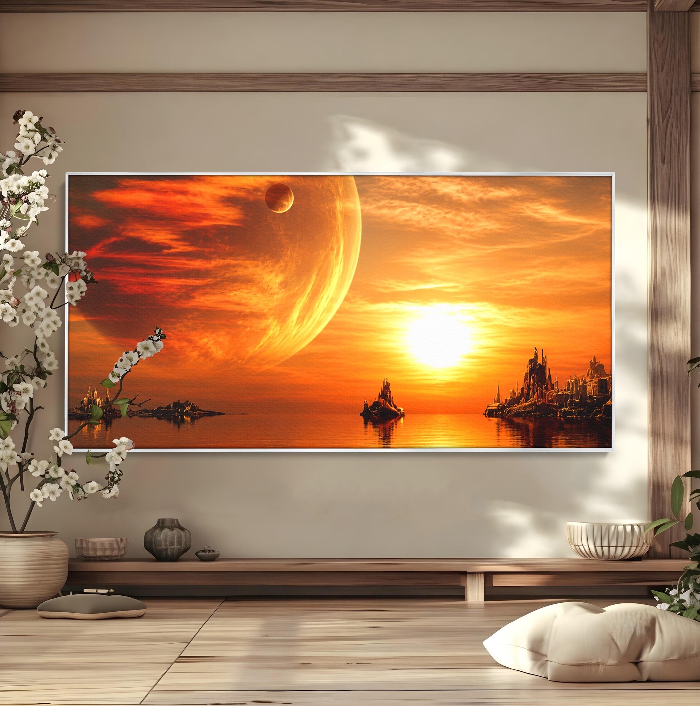 Tablou Canvas Premium LuxCanva® S1020, Planeta La Apus, Planeta, Apus, Peisaj, Fantezie, Living, Culori Vibrante