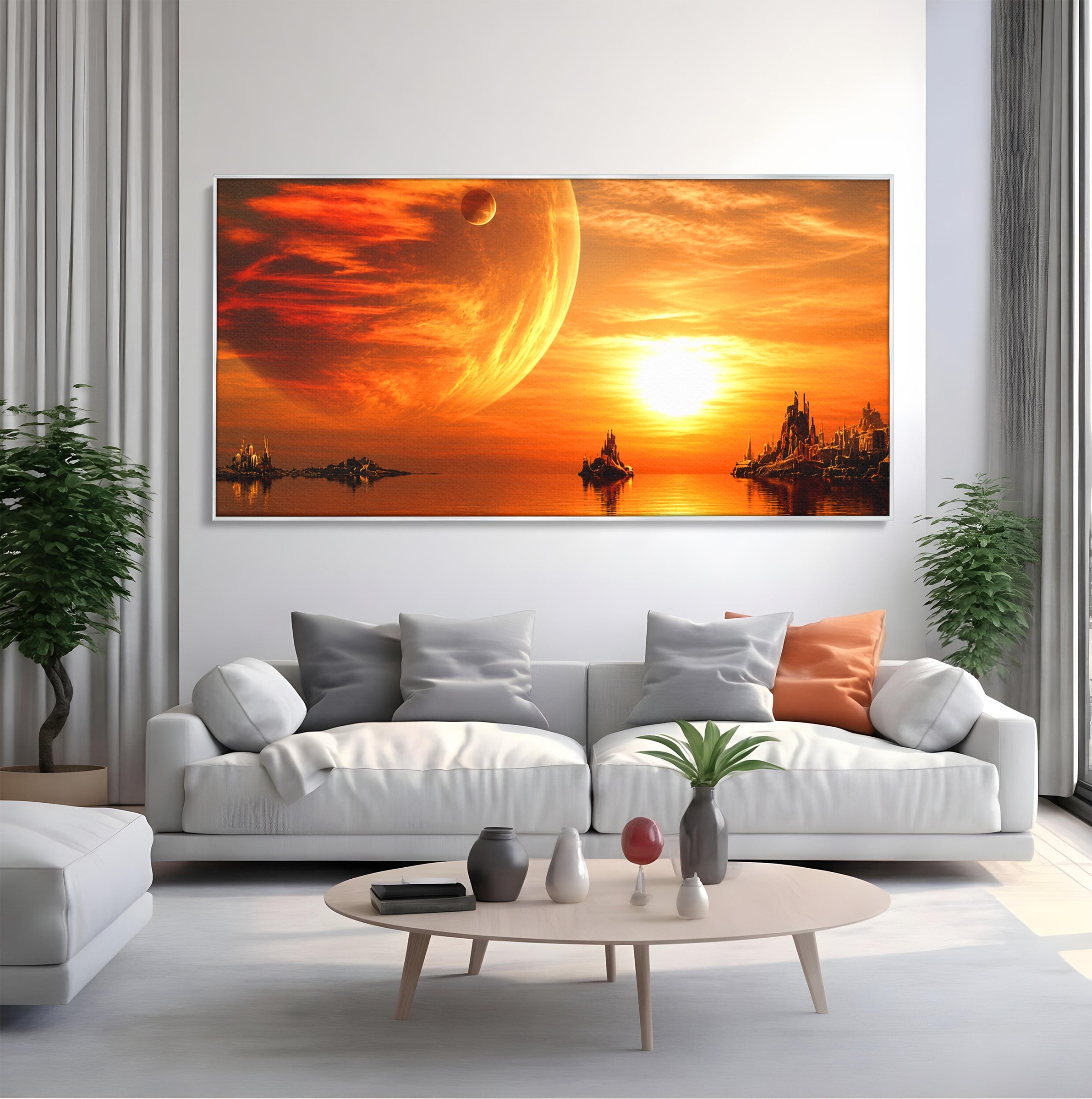 Tablou Canvas Premium LuxCanva® S1020, Planeta La Apus, Planeta, Apus, Peisaj, Fantezie, Living, Culori Vibrante