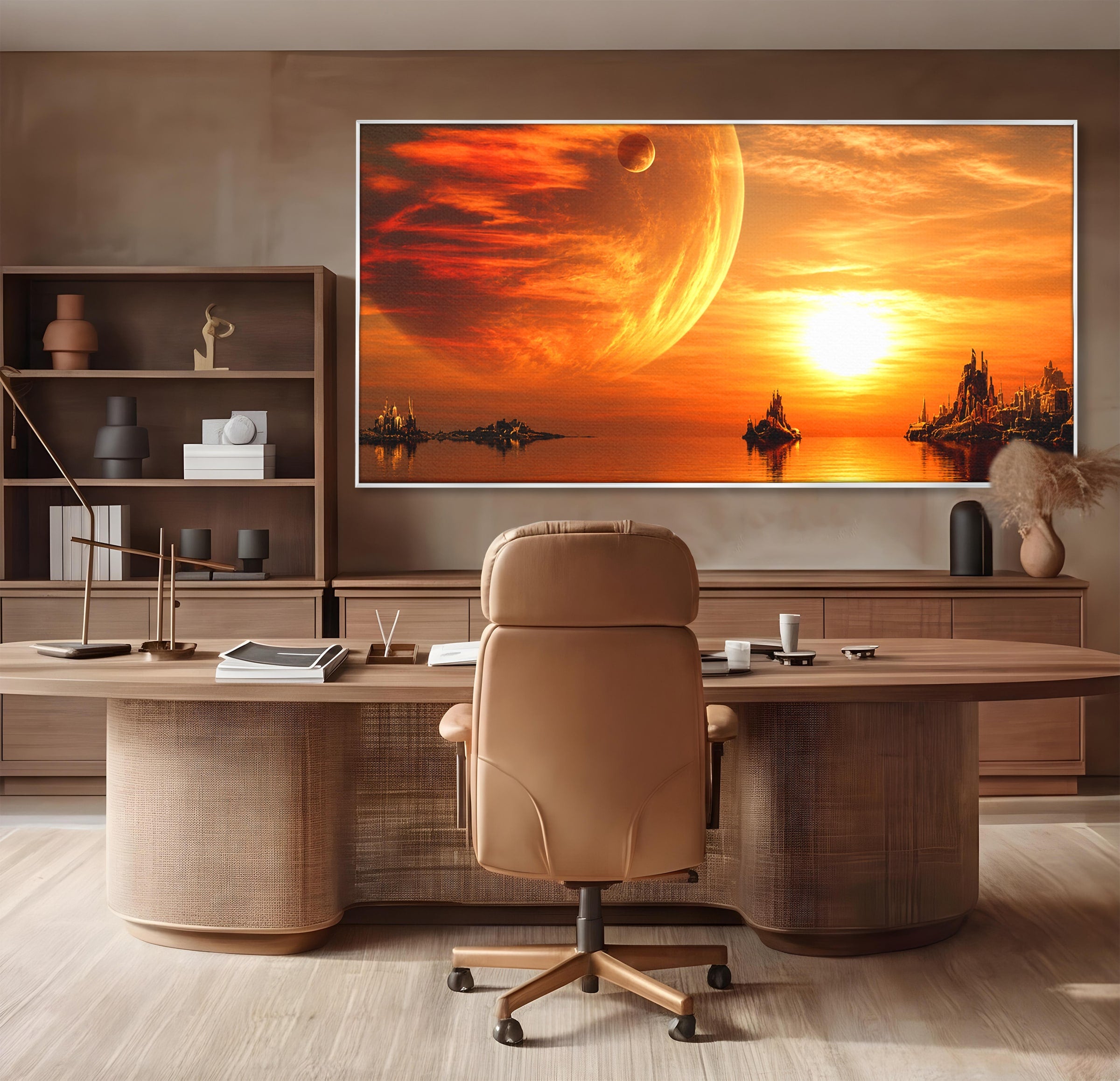 Tablou Canvas Premium LuxCanva® S1020, Planeta La Apus, Planeta, Apus, Peisaj, Fantezie, Living, Culori Vibrante