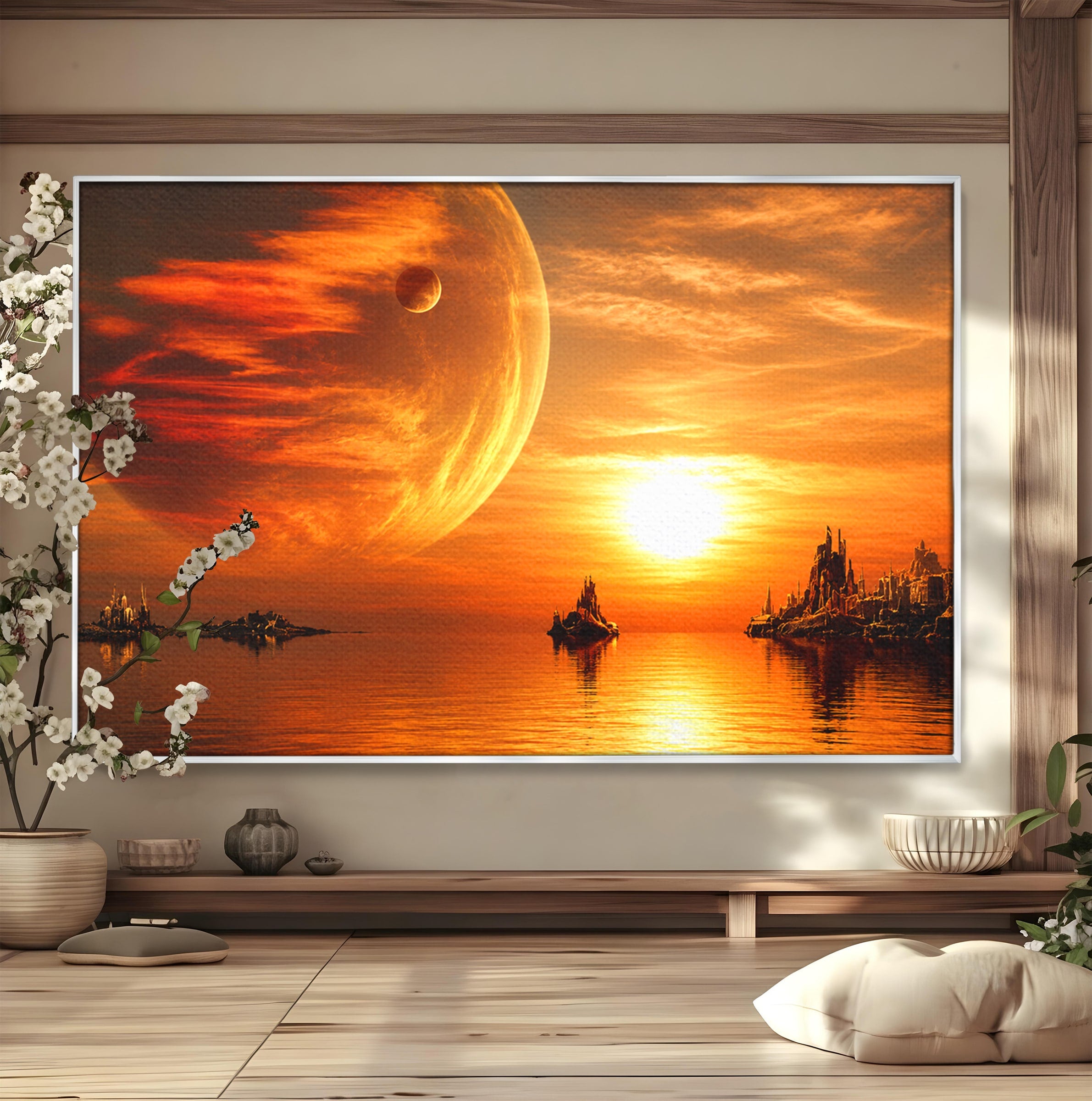 Tablou Canvas Premium LuxCanva® S1020, Planeta La Apus, Planeta, Apus, Peisaj, Fantezie, Living, Culori Vibrante