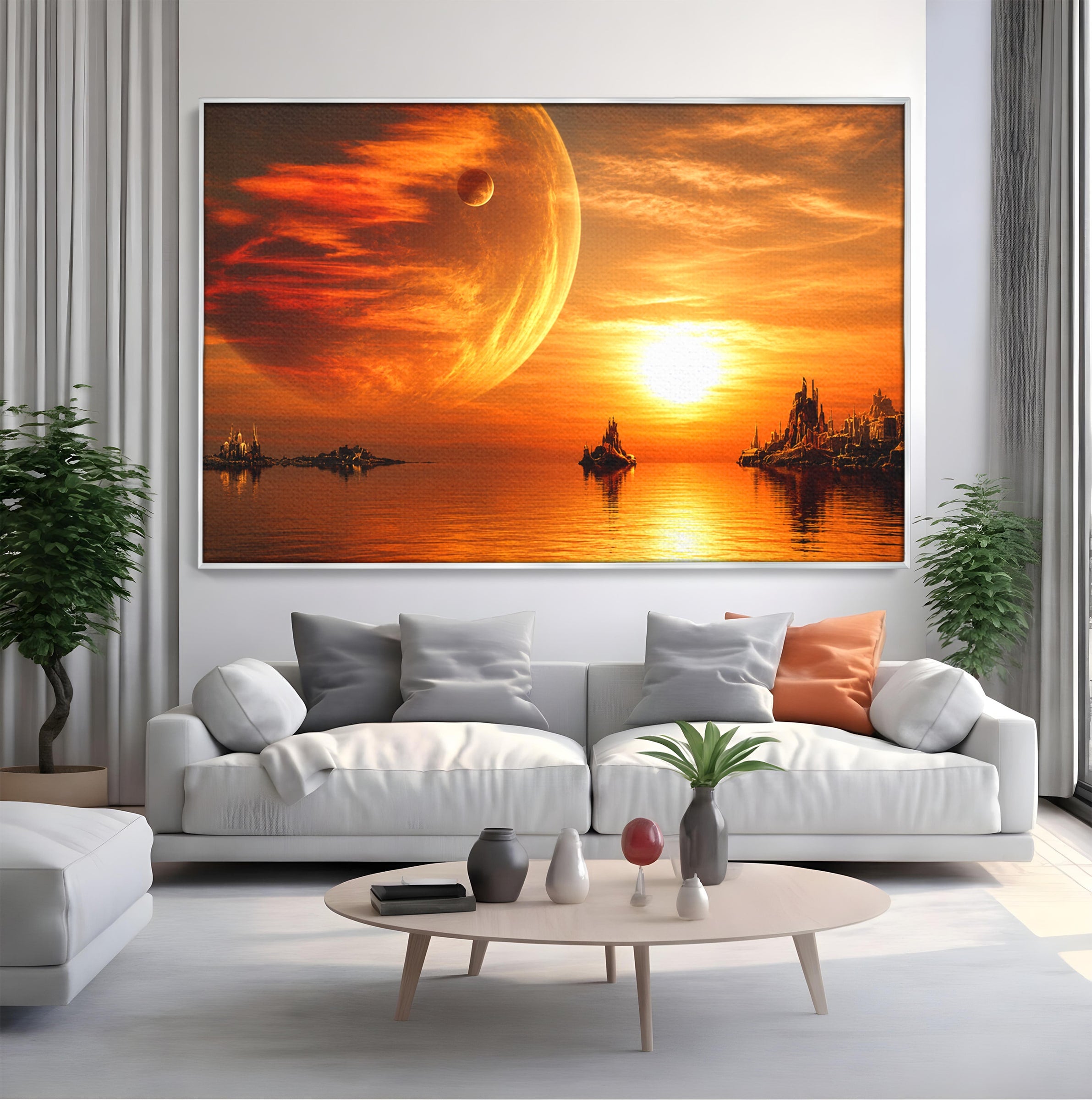 Tablou Canvas Premium LuxCanva® S1020, Planeta La Apus, Planeta, Apus, Peisaj, Fantezie, Living, Culori Vibrante