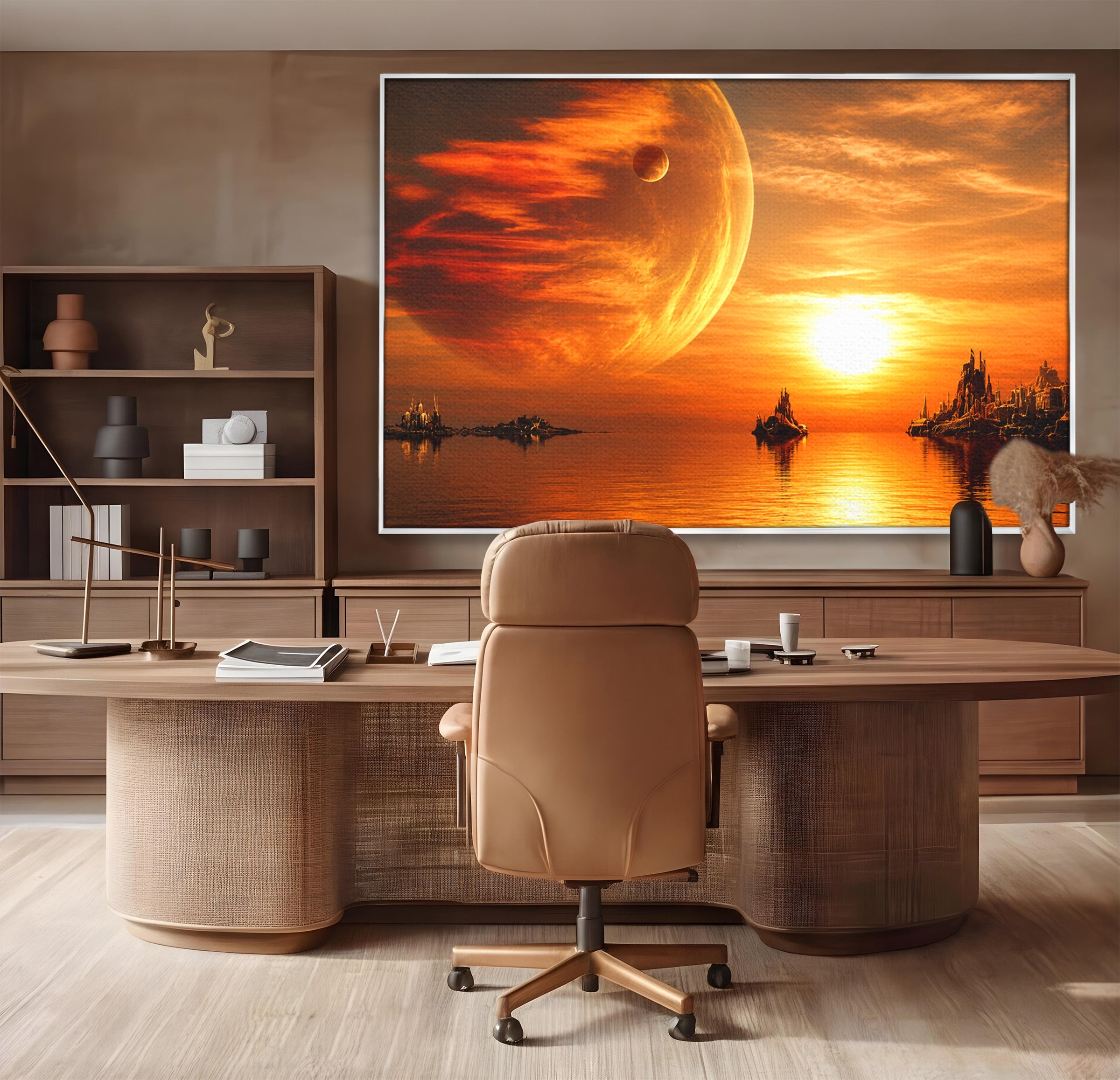 Tablou Canvas Premium LuxCanva® S1020, Planeta La Apus, Planeta, Apus, Peisaj, Fantezie, Living, Culori Vibrante
