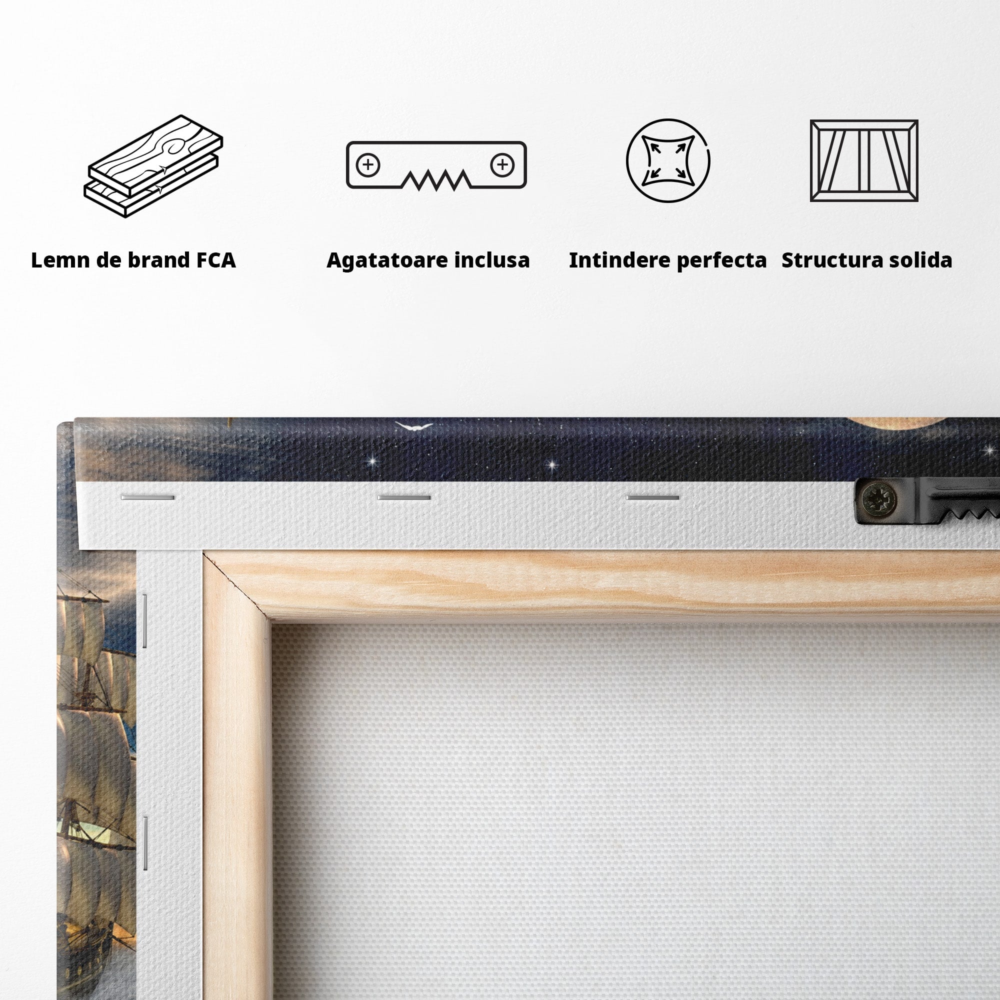 Tablou Canvas Premium LuxCanva® S1021, Corabie In Peisaj Cosmic, Corabie, Peisaj, Cosmos, Fantezie, Dormitor, Living, Culori Vibrante