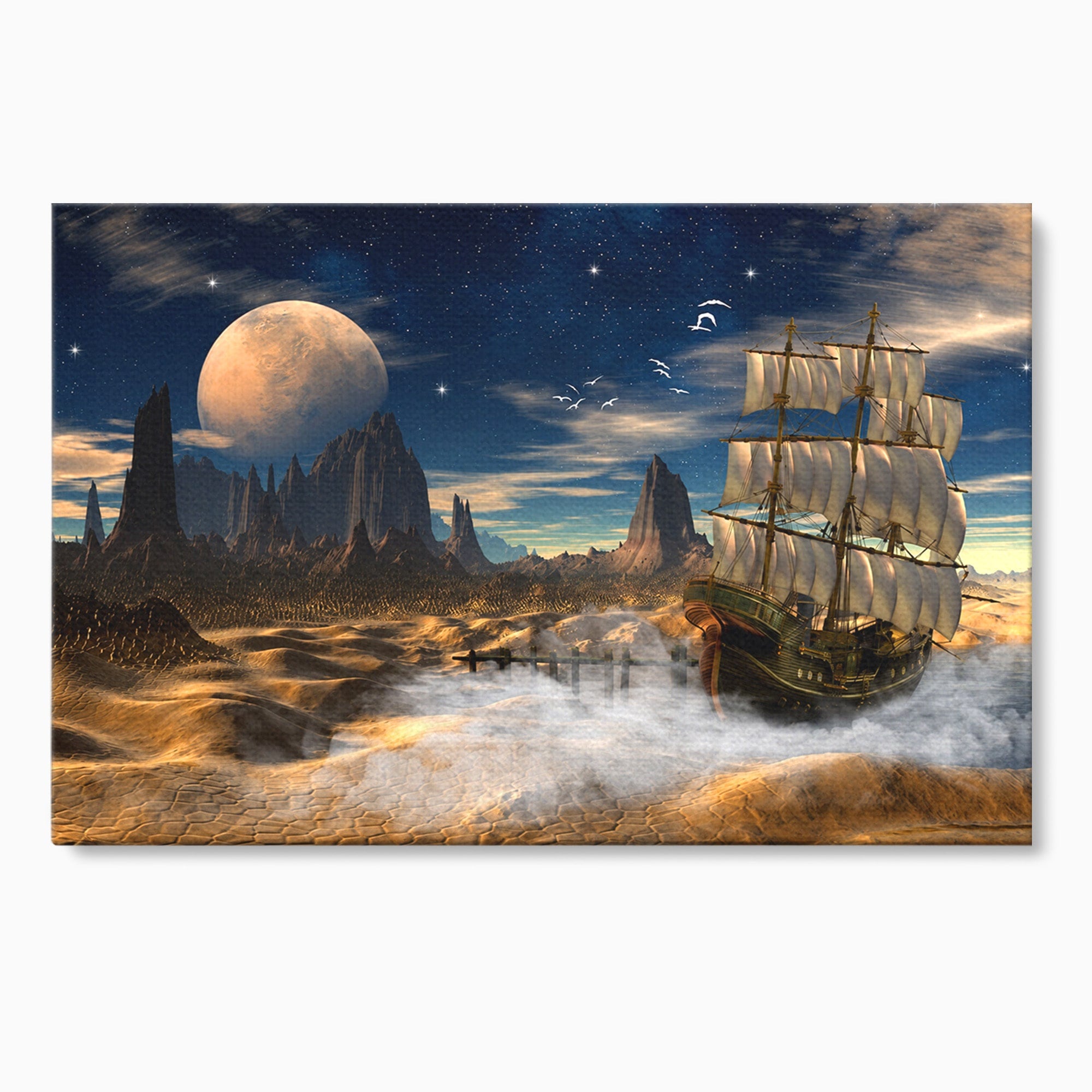 Tablou Canvas Premium LuxCanva® S1021, Corabie In Peisaj Cosmic, Corabie, Peisaj, Cosmos, Fantezie, Dormitor, Living, Culori Vibrante