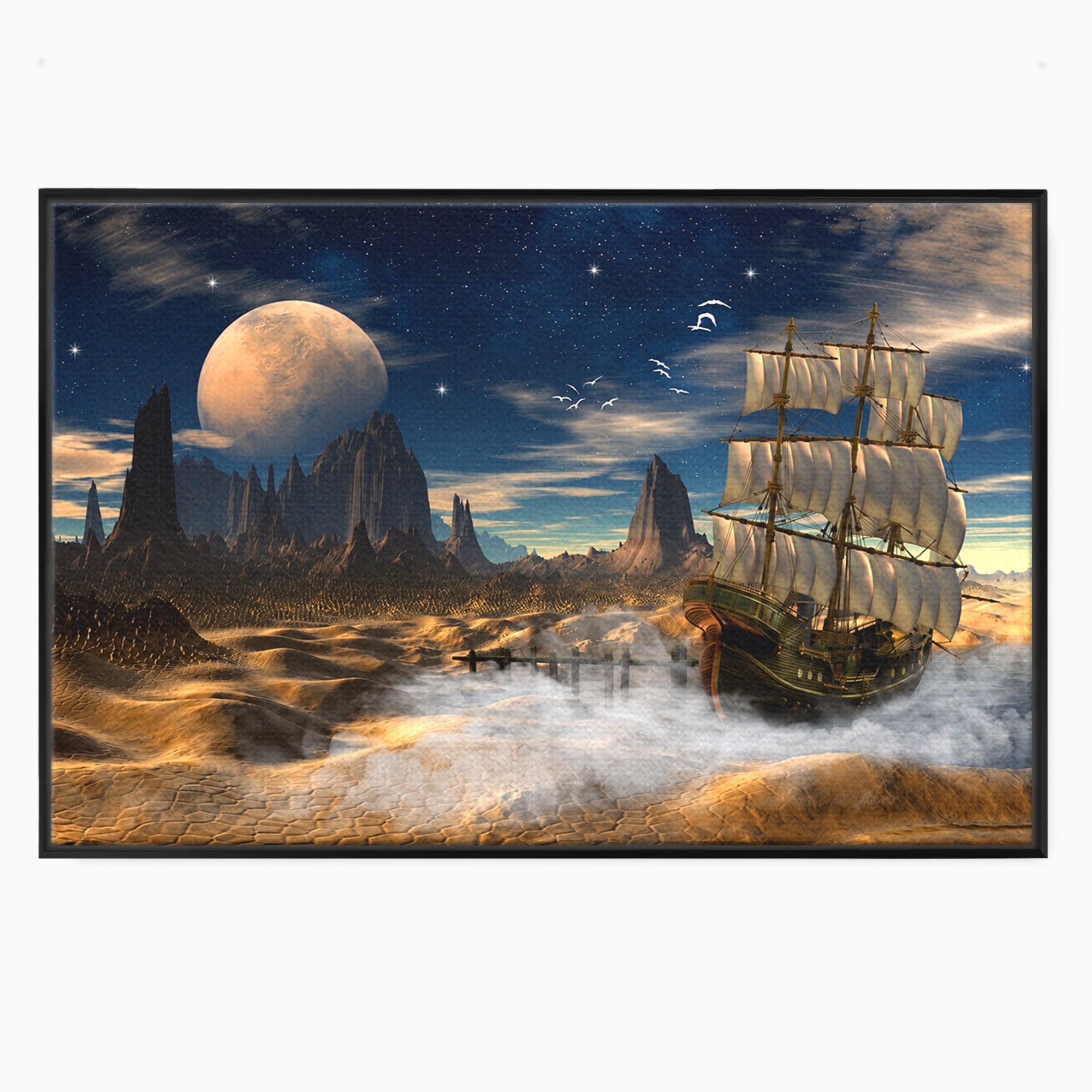 Tablou Canvas Premium LuxCanva® S1021, Corabie In Peisaj Cosmic, Corabie, Peisaj, Cosmos, Fantezie, Dormitor, Living, Culori Vibrante