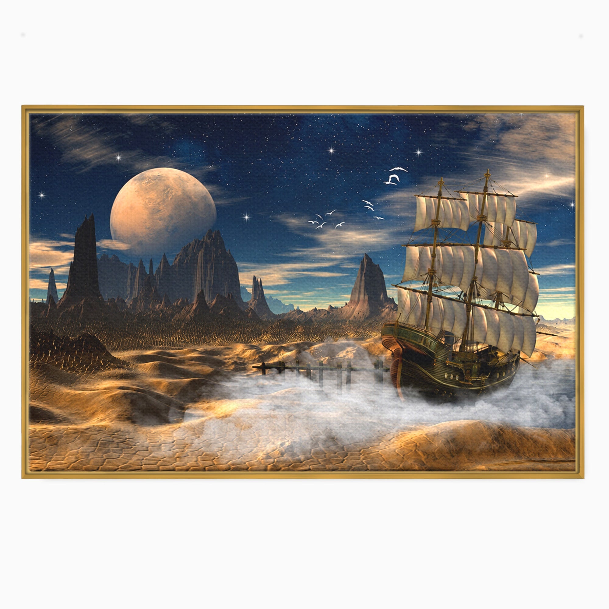 Tablou Canvas Premium LuxCanva® S1021, Corabie In Peisaj Cosmic, Corabie, Peisaj, Cosmos, Fantezie, Dormitor, Living, Culori Vibrante