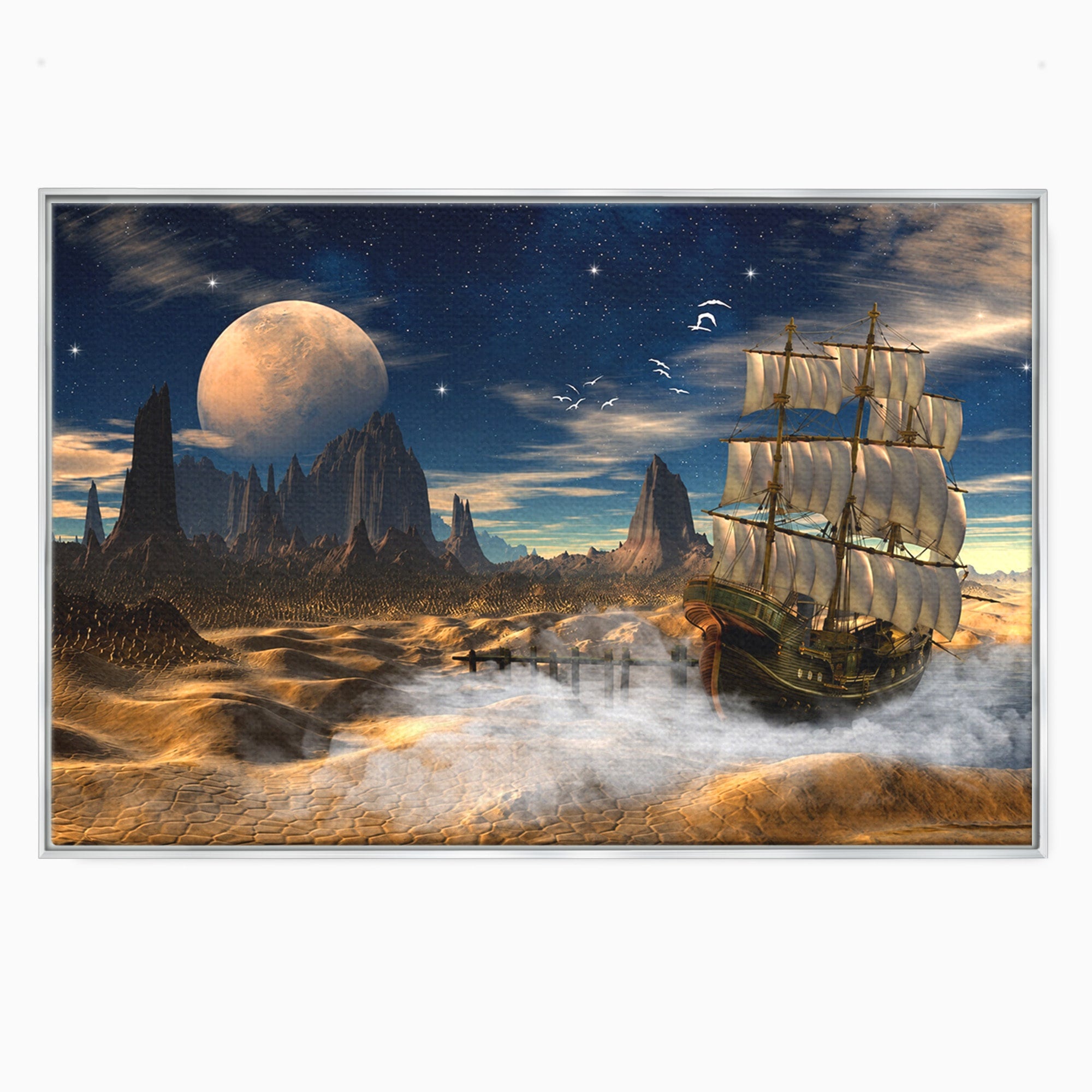 Tablou Canvas Premium LuxCanva® S1021, Corabie In Peisaj Cosmic, Corabie, Peisaj, Cosmos, Fantezie, Dormitor, Living, Culori Vibrante