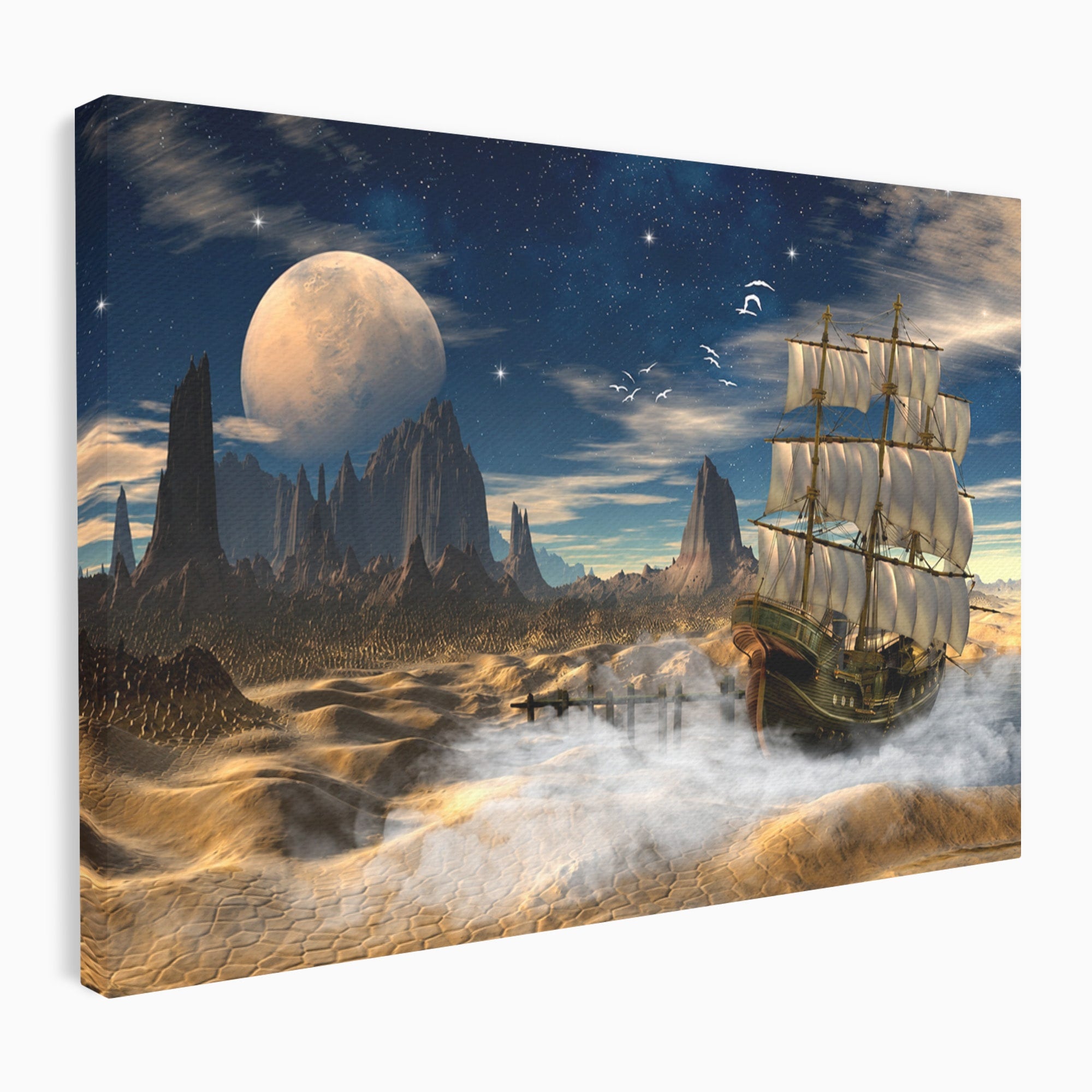 Tablou Canvas Premium LuxCanva® S1021, Corabie In Peisaj Cosmic, Corabie, Peisaj, Cosmos, Fantezie, Dormitor, Living, Culori Vibrante