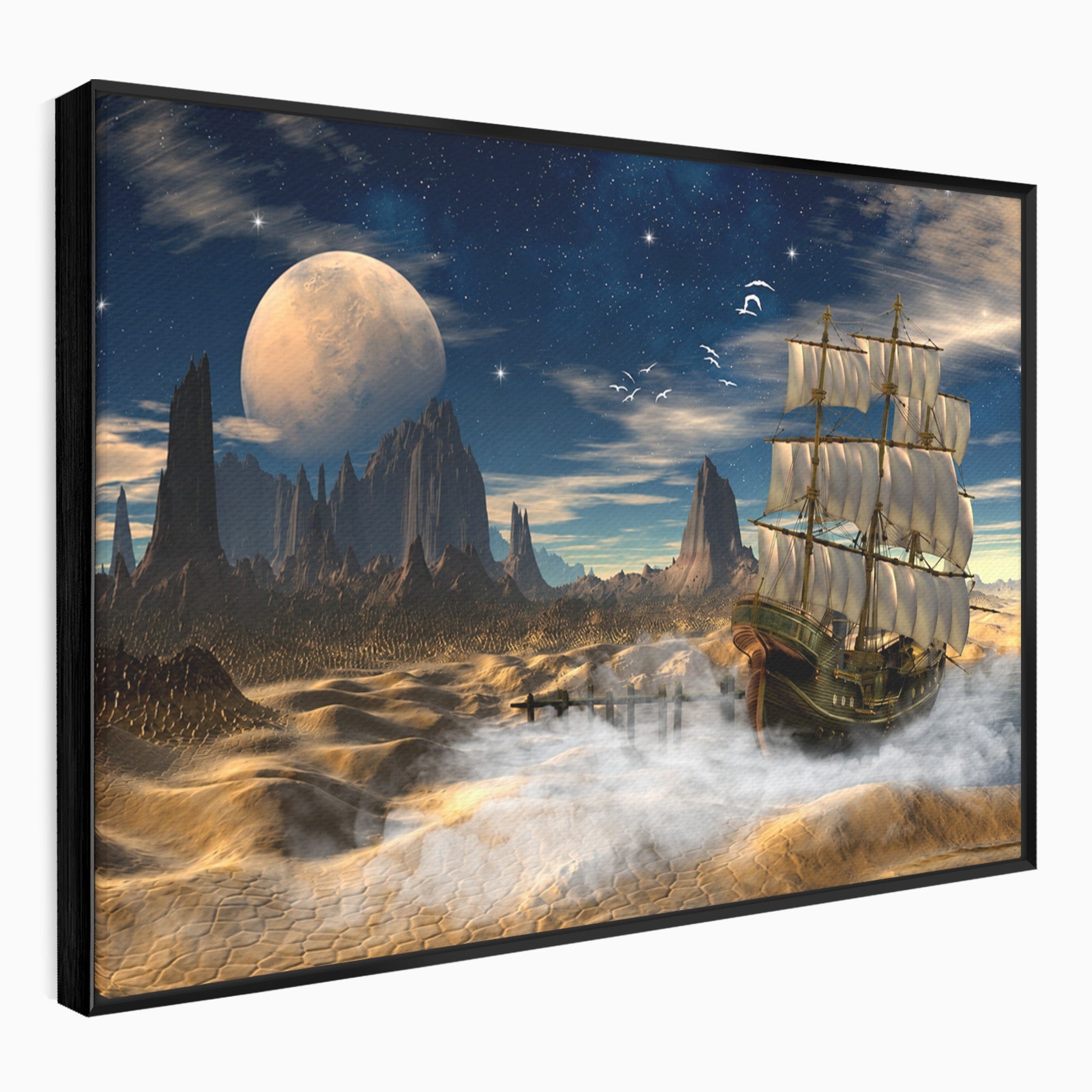 Tablou Canvas Premium LuxCanva® S1021, Corabie In Peisaj Cosmic, Corabie, Peisaj, Cosmos, Fantezie, Dormitor, Living, Culori Vibrante