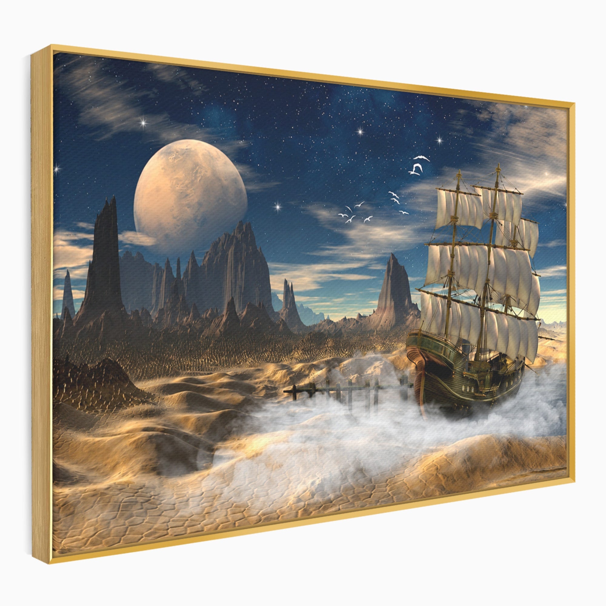 Tablou Canvas Premium LuxCanva® S1021, Corabie In Peisaj Cosmic, Corabie, Peisaj, Cosmos, Fantezie, Dormitor, Living, Culori Vibrante