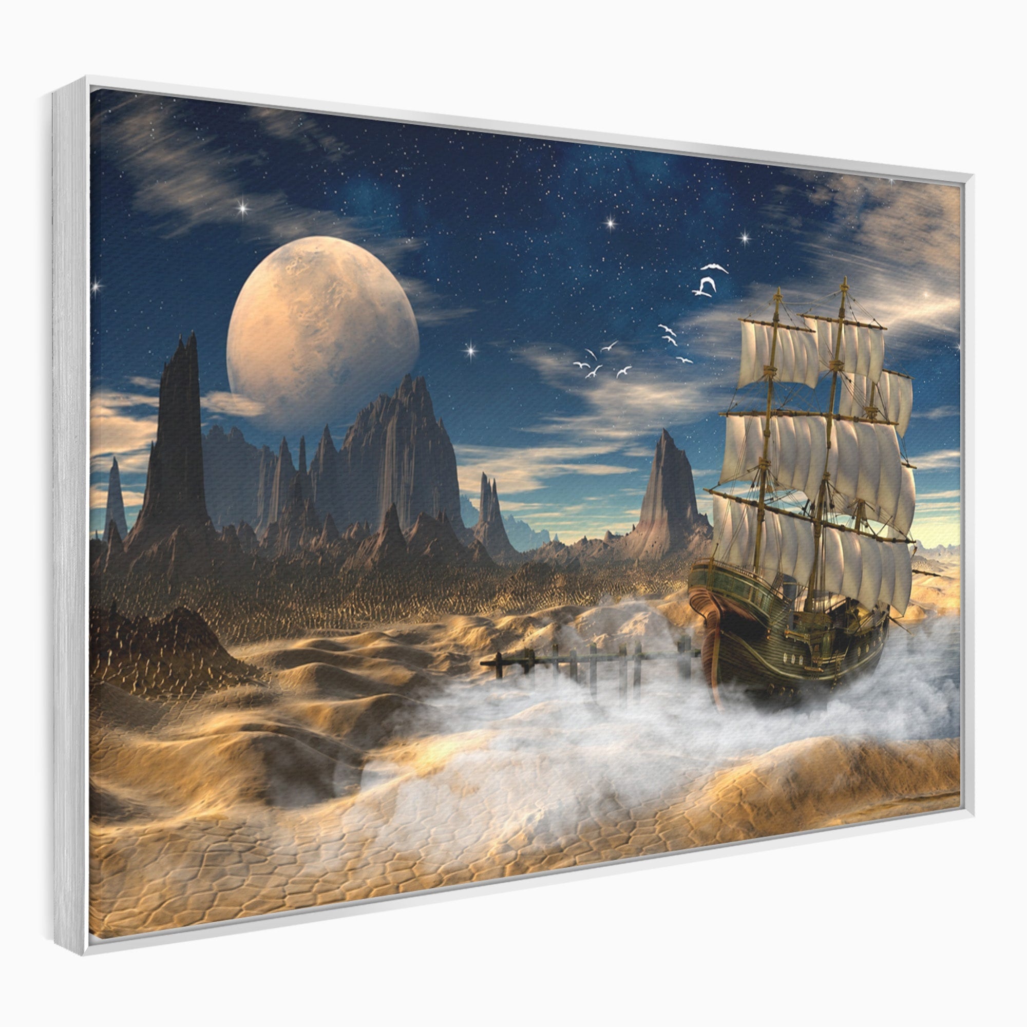 Tablou Canvas Premium LuxCanva® S1021, Corabie In Peisaj Cosmic, Corabie, Peisaj, Cosmos, Fantezie, Dormitor, Living, Culori Vibrante