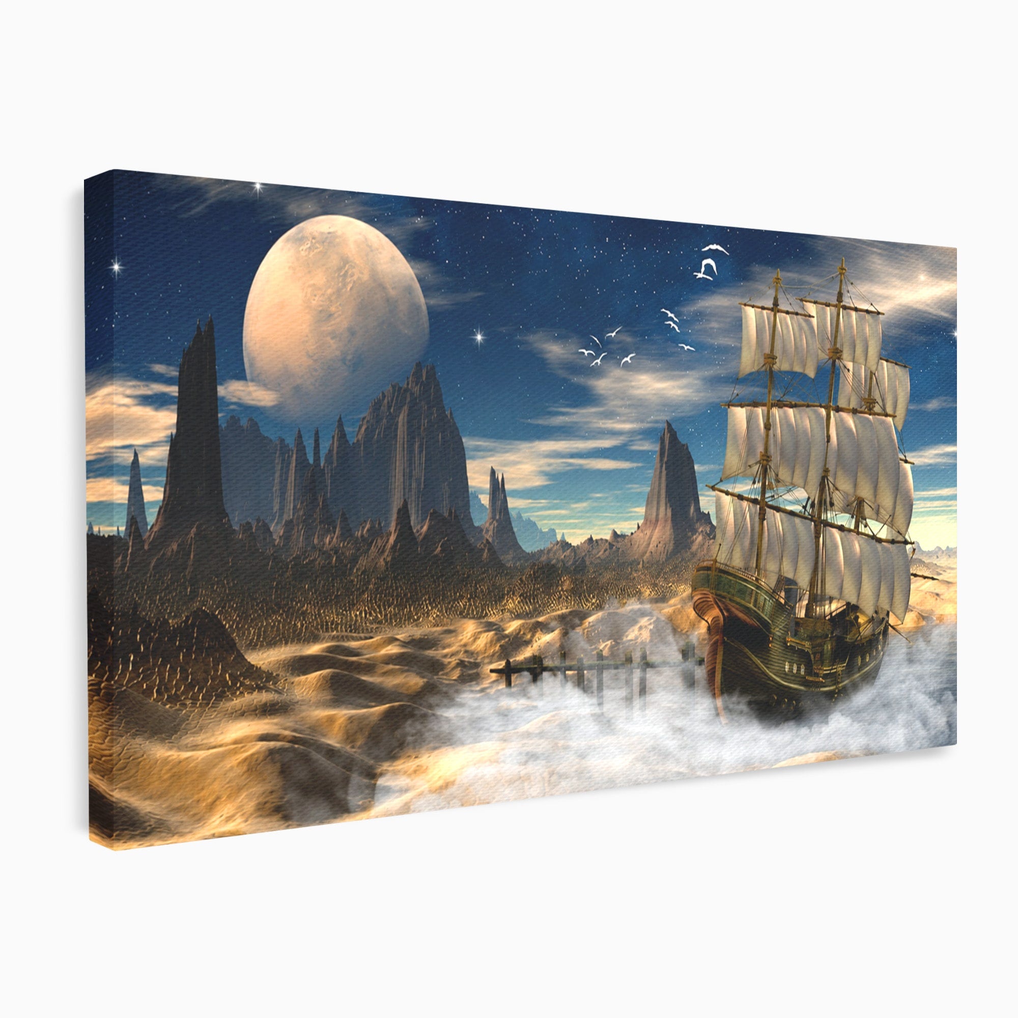 Tablou Canvas Premium LuxCanva® S1021, Corabie In Peisaj Cosmic, Corabie, Peisaj, Cosmos, Fantezie, Dormitor, Living, Culori Vibrante