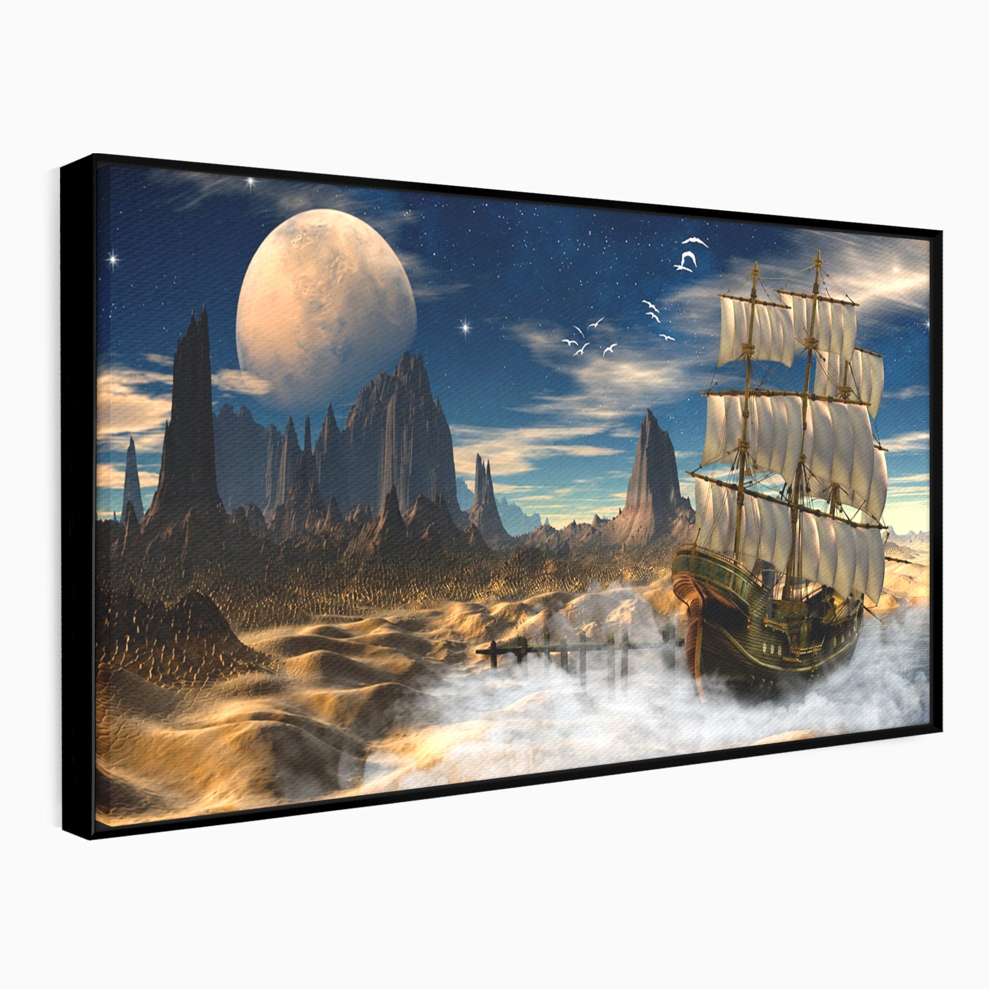Tablou Canvas Premium LuxCanva® S1021, Corabie In Peisaj Cosmic, Corabie, Peisaj, Cosmos, Fantezie, Dormitor, Living, Culori Vibrante