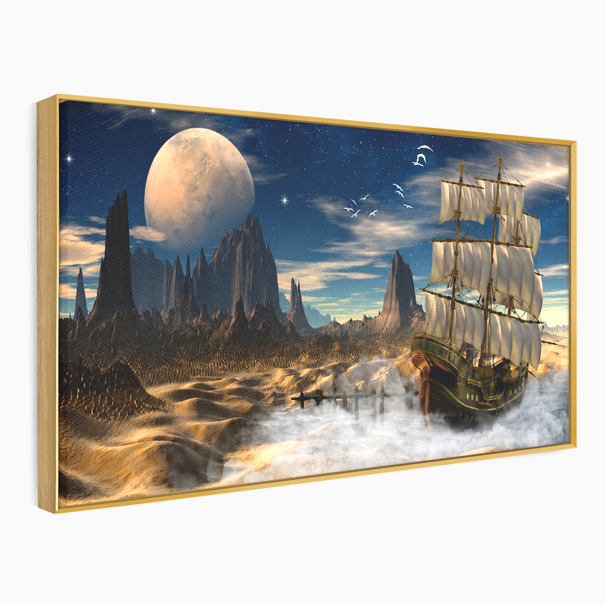 Tablou Canvas Premium LuxCanva® S1021, Corabie In Peisaj Cosmic, Corabie, Peisaj, Cosmos, Fantezie, Dormitor, Living, Culori Vibrante