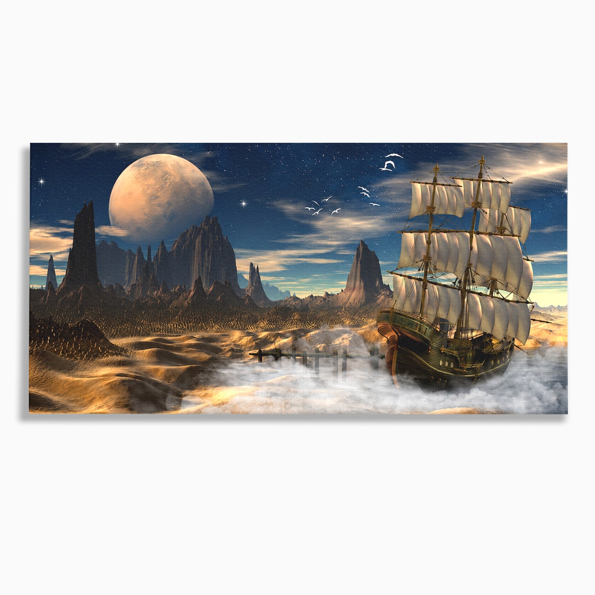 Tablou Canvas Premium LuxCanva® S1021, Corabie In Peisaj Cosmic, Corabie, Peisaj, Cosmos, Fantezie, Dormitor, Living, Culori Vibrante