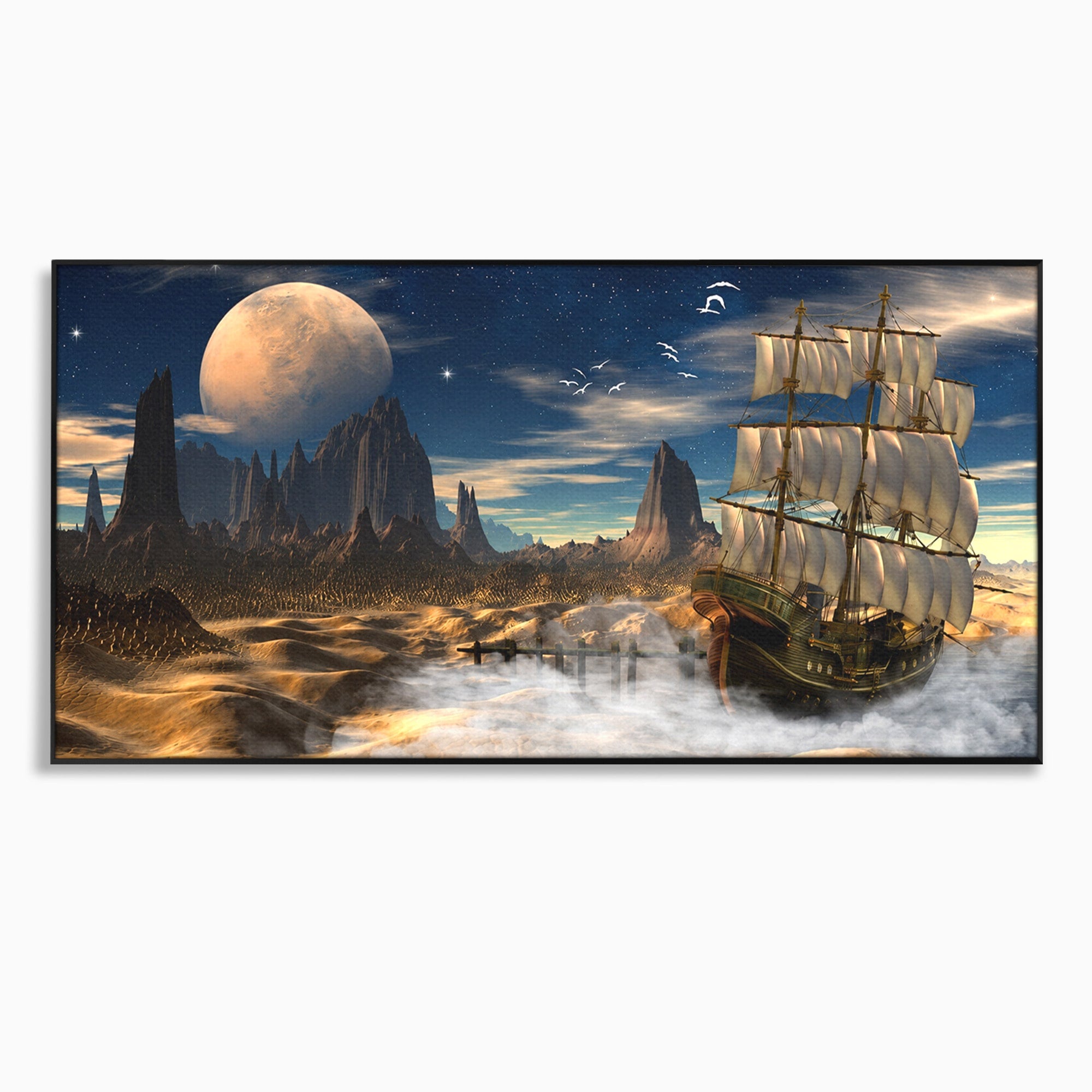 Tablou Canvas Premium LuxCanva® S1021, Corabie In Peisaj Cosmic, Corabie, Peisaj, Cosmos, Fantezie, Dormitor, Living, Culori Vibrante
