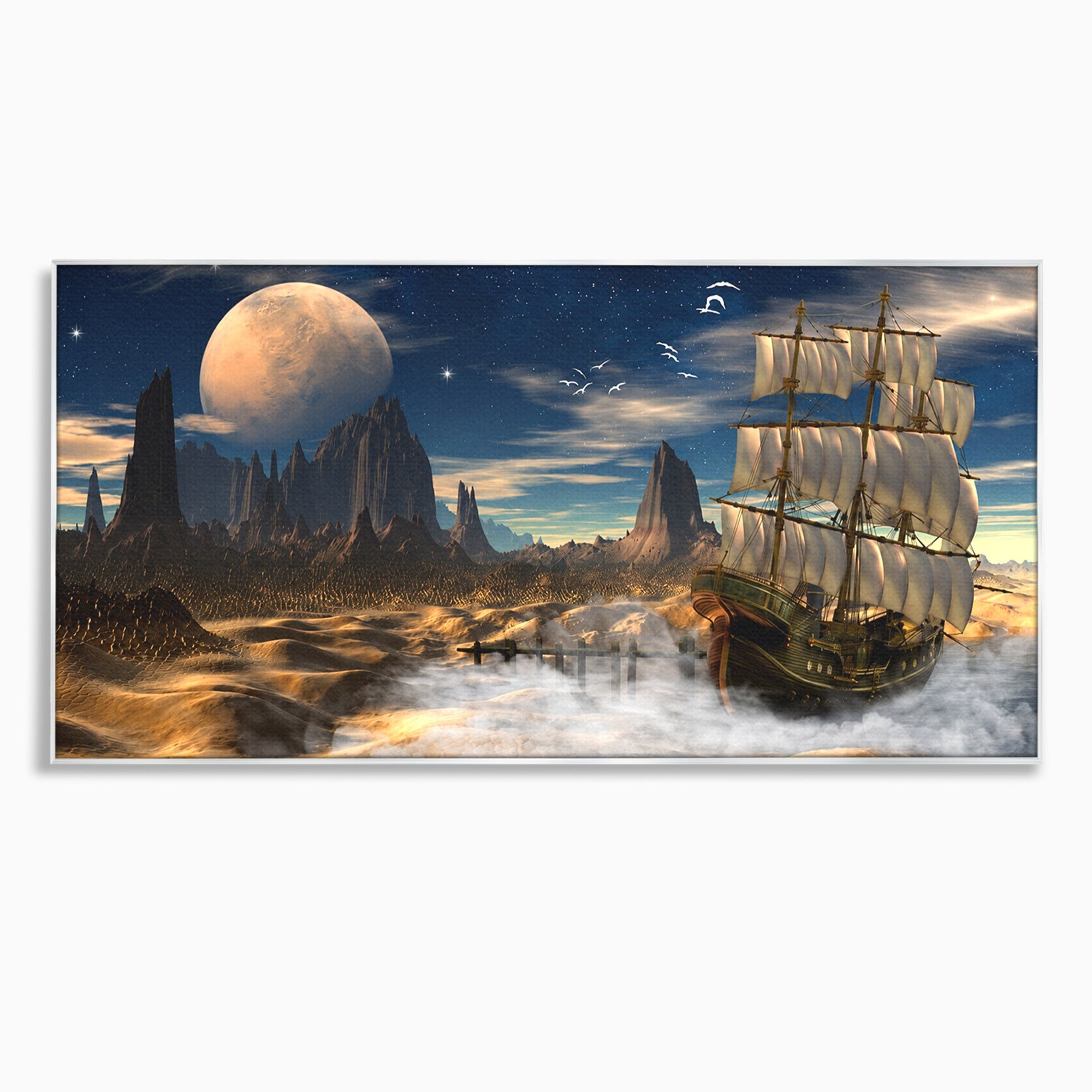 Tablou Canvas Premium LuxCanva® S1021, Corabie In Peisaj Cosmic, Corabie, Peisaj, Cosmos, Fantezie, Dormitor, Living, Culori Vibrante
