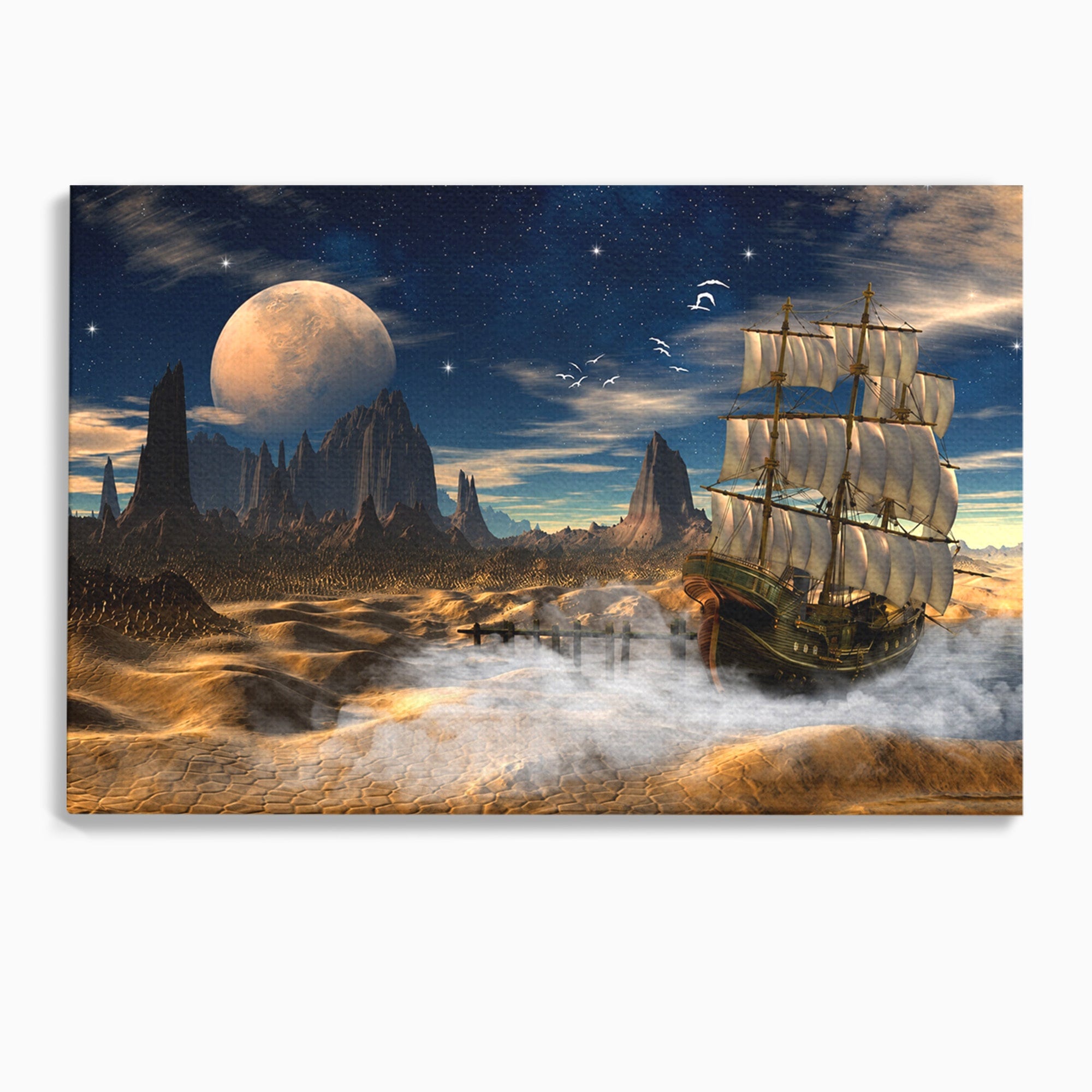 Tablou Canvas Premium LuxCanva® S1021, Corabie In Peisaj Cosmic, Corabie, Peisaj, Cosmos, Fantezie, Dormitor, Living, Culori Vibrante